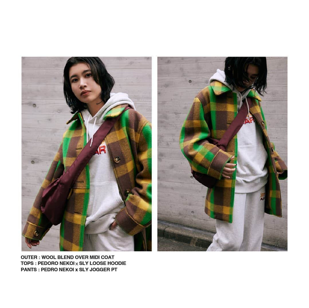SLY OFFICIAL INFORMATIONのインスタグラム：「ㅤㅤㅤㅤㅤㅤㅤㅤㅤㅤ #SLY_info @nina_kawakami 【159cm】 ルクア大阪店 スタッフ __________________________________ SLY店舗・WEBSTORE・ZOZOTOWNにて販売中 ☑︎WOOL BLEND OVER MIDI COAT (030GAY30-1040) M/GRN,M/BLU,D/GRY ㅤㅤㅤㅤㅤㅤㅤㅤㅤㅤㅤㅤㅤ ☑︎PEDORO NEKOIｘSLY LOOSE HOODIE (030GAR01-2390) T.GRY,NVY ㅤㅤㅤㅤㅤㅤㅤㅤㅤㅤㅤㅤㅤ ☑︎PEDRO NEKOI x SLY JOGGER PT (030GAR01-2400) T.GRY,NVY ㅤㅤㅤㅤㅤㅤㅤㅤㅤㅤㅤㅤㅤ ☑︎WIDE BIG BAG (030GAA55-2470) BLK,D/RED ㅤㅤㅤㅤㅤㅤㅤㅤㅤㅤㅤㅤㅤ ☑︎MULTI PIECE TECH SNEAKERS (030GSZ55-1810-3) BLK,IVOY __________________________________ ※配送の都合により発売日が異なる場合がございます。 ※店舗により在庫状況が異なります。 #notequalreal #PEDRONEKOIxSLY #SLY #SLY_fav」