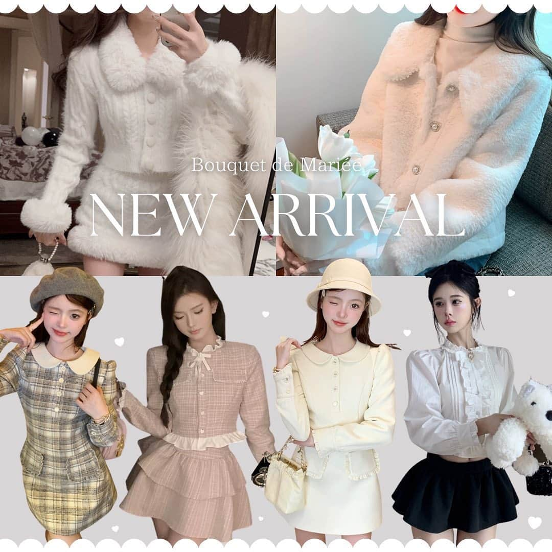 𝐵𝒐𝒖𝒒𝒖𝒆𝒕𝒅𝒆𝑴𝒂𝒓𝒊𝒆𝒆のインスタグラム：「. 🤍NEW ARRIVAL🤍 ⁡ 冬らしいふわふわアイテムや アウターを追加しました⸝꙳⸝꙳ ⁡ 肌寒くなってきたので ぜひBouquet de Mariéeのお洋服で 冬のお出かけ楽しんで欲しいです♡ ⁡ ⁡ ˗˗˗ ⁡ #BouquetdeMariee #ブーケドゥマリエ #ホワイトコーデ #秋コーデ #冬コーデ #ワンホンコーデ #ワンホン #量産型コーデ #韓国アイドルコーデ #メンカラコーデ  #参戦服コーデ #アフヌンコーデ  #フレンチガーリー」