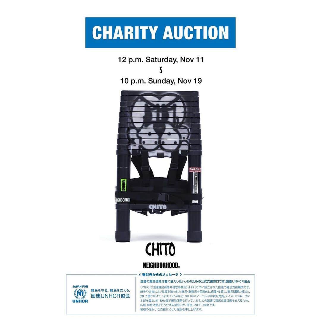 滝沢伸介のインスタグラム：「@neighborhood_official ⁡ NEIGHBORHOOD®｜CHITO NH X CHITO . LADDER-5 🔵CHARITY AUCTION🔵 ⁡ @chito.international #neighborhood #nbhd #craftwithpride #chito ______________________________________ ⁡ *こちらはNEIGHBORHOOD ONLINE STORE のみの取り扱いとなります。 *NEIGHBORHOOD HARAJUKUにて11月3日〜11月12日 12時〜20時の展示期間中、実際に作品をご覧いただけます。 ⁡ NH X CHITO . LADDER-5 NEIGHBORHOOD ONLINE STORE チャリティーオークションについて ⁡ 【入札期間】 11月11日(土) 12:00～11月19日(日) 22:00 ⁡ 【ATTENTION】 ・NEIGHBORHOOD ONLINE STORE 商品詳細ページにアクセスの上、チャリティーオークション形式にてご入札ください。(商品詳細ページは当日12時より公開となります。) ・こちらの商品の売上全額は、国連UNHCR協会を通じてUNHCRが展開する難民・国内避難民の支援活動に役立てられます。 ・お支払方法はクレジットカード決済のみとなります。落札後、別途お支払方法に関するご案内のメールを差し上げます。 ・お客様都合によるキャンセルはお受け致しかねます。 ・配送は日本国内に限ります。(全国一律 送料1650円) ・オークション開催期間の延長はいたしませんので予めご了承ください。 ⁡ ⁡ *This item is available only at NEIGHBORHOOD ONLINE STORE. *You can also view the artworks in person at NEIGHBORHOOD HARAJUKU during the exhibition period from November 3rd to November 12th, from 12:00 PM to 8:00 PM. ⁡ NH X CHITO . LADDER-5 NEIGHBORHOOD ONLINE STORE CHARITY AUCTION ⁡ 【BIDDING PERIOD】 12:00PM on 11/11 (Sat.) until 22:00PM 11/19 (Sun.) ⁡ 【ATTENTION】 ・Access the NEIGHBORHOOD ONLINE STORE product details page and place your bid through the charity auction format. (The product details page will be open from 12 PM on the day of the event.) ・The entire proceeds from the sale of this product will be used to support the activities of refugees and internally displaced persons through the UNHCR, facilitated by the United Nations UNHCR Association. ・Payment can be made only through credit card settlement. After winning the bid, you will receive an email with information about the payment method separately. ・Cancellations due to customer’s personal circumstances cannot be accepted. ・Delivery is limited to Japan domestic shipping. (Nationwide flat-rate shipping fee: 1,650 yen) ・Please note that the auction period will not be extended.」