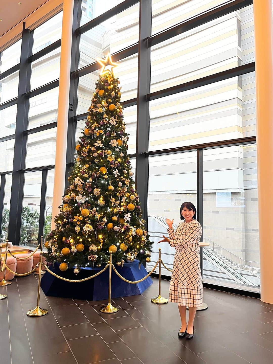 有働文子さんのインスタグラム写真 - (有働文子Instagram)「🌲🌲🌲  今日は、コロナ禍直前にご一緒させていただいた企業さんの3年半ぶりの懇親会司会に、なんと.....大阪までお呼びいただきました🎤  挨拶される方が、会社愛を揃って口にする会社って、素敵ですよね。  色々な現場があるのですが、上場している会社は、人をとても大切にしてるんです🫶  だから、私も気持ち良くお仕事出来ます︎💪 来週は、東京🗼人数も倍になります✨  オープンしたばかりの素敵なホテルだったので、ツリーを撮影していたら、スタッフさんが一緒にどうぞって撮影してくださいました！！  もう.....大阪の街もクリスマス🎄🧑‍🎄  衣装は、 @fabrice.eijikamata 🫶 オープンしたばかりの素敵なパーティー会場にぴったりでした︎︎✨  #フリーアナウンサー #アナウンサー #企業MC #ナレーション  #懇親会パーティー  #551に30分並んでも買えなかった #串カツも食べてない #私の父は関西出身」11月11日 20時12分 - udou_fumiko