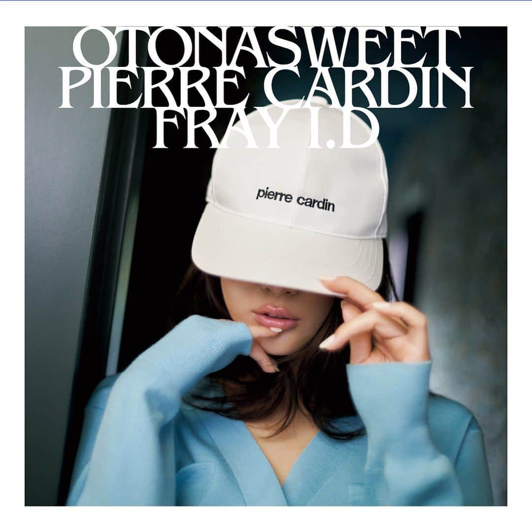 フレイアイディーのインスタグラム：「otona SWEET 2023年12月号  FRAY I.D × otona SWEET × pierre cardin STARRING @saekoofficial   この冬、ピエール•カルダンとのエクスクルーシブコレクションが登場。アイコニックなブランドロゴをあしらったレトロポップなデザインが魅力的なアイテムを、 パリジェンヌに扮した紗栄子さんが小粋に着こなします。  Knit cardigan [pierre cardin] ¥19,800 (tax in) Cap [pierre cardin] ¥7,480 (tax in)  #frayid #otonasweet」