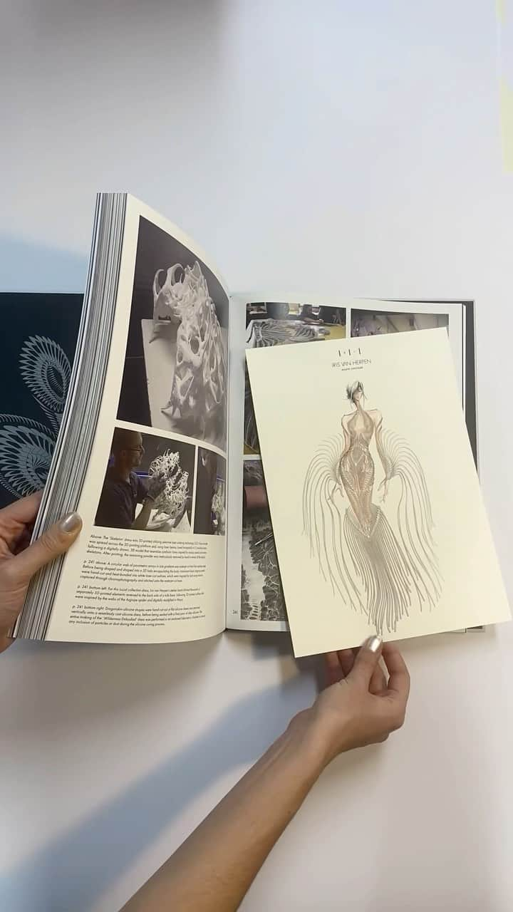 Iris Van Herpeのインスタグラム：「A look inside the Iris van Herpen limited ‘Artist-edition’ Book ~   Bringing together a hundred magnificent Haute Couture designs with iconic editorials by Tim Walker, Solve Sundsbo, Luigi & Iango, Nick Knight, Jean Baptiste Mondino and more.  Stunning closeup photos show the cutting-edge craftsmanship and innovative detailing and each book is unique as it holds a different combination of an original Haute Couture drawing, technical pattern and a printed fabric sample from the IVH archive.  Authors include Tilda Swinton, Hans Ulrich Obrist, Cloe Pitiot, Louise Curtis and Ariane Koek.  Beyond grateful for everyone who made this happen and hope this will bring inspiration to you all.  You can now pre-order via the Linktree in the bio  #irisvanherpen #hautecouture」