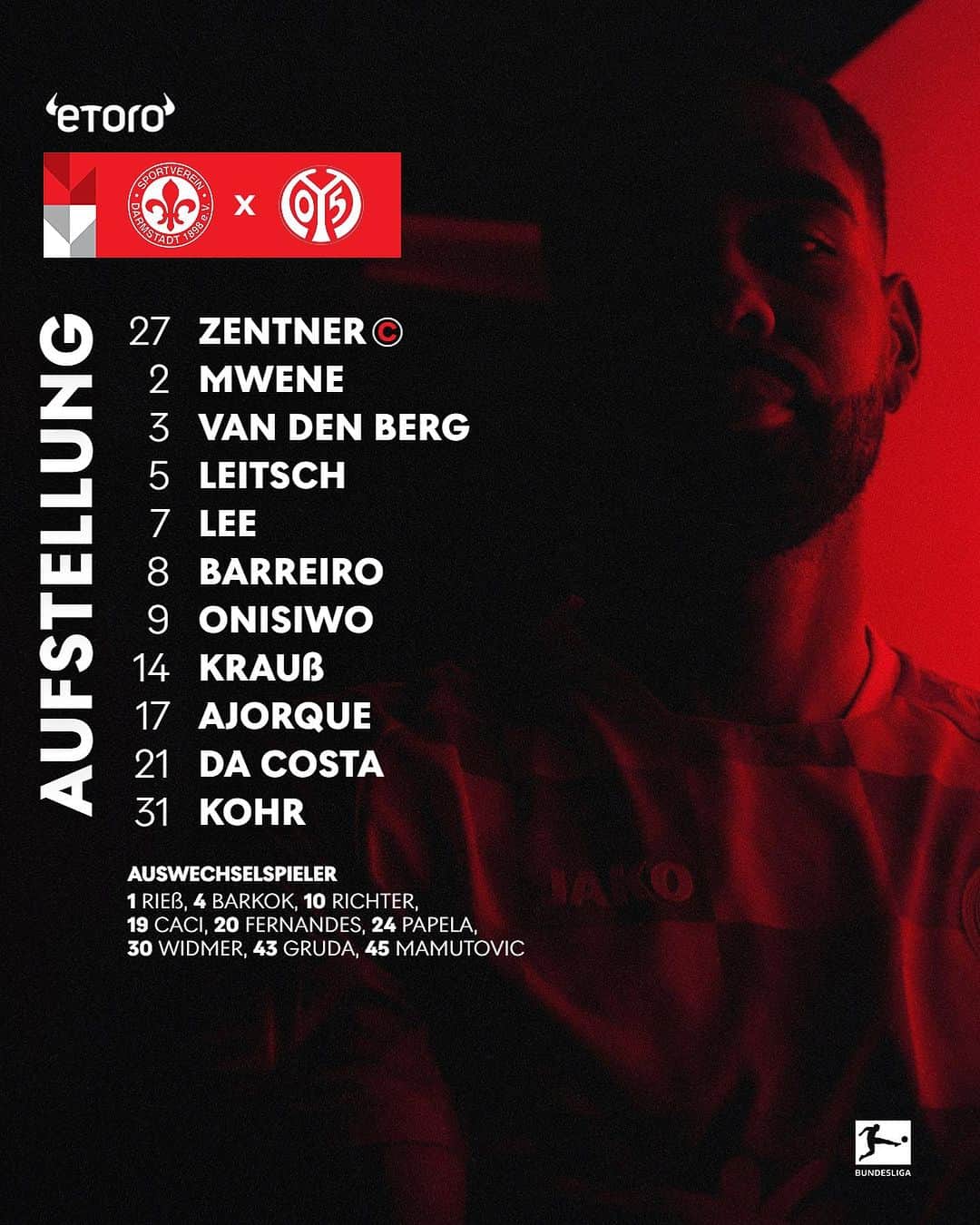 1.FSVマインツ05のインスタグラム：「Unsere Startelf gegen den SVD! 🔴⚪️  #mainz05」
