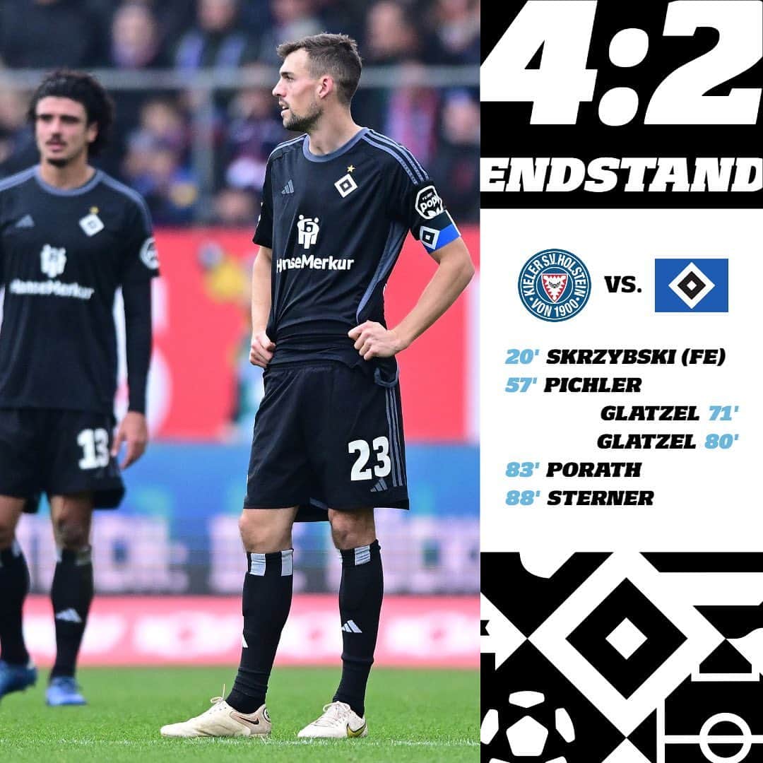 のインスタグラム：「Abpfiff im Holstein-Stadion. 🔚🔷  Nach einem zwischenzeitlich starken Comeback müssen wir uns an der Kieler Förde geschlagen geben.   #nurderHSV #KSVHSV 📸 @witters_sportfotografie」