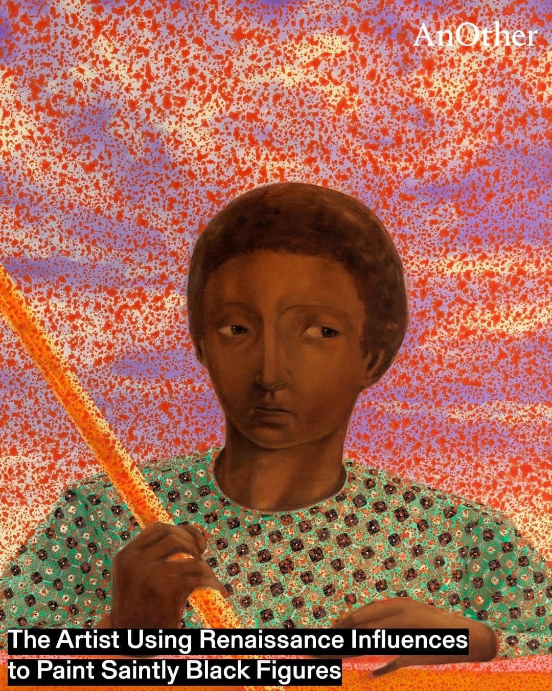AnOther Magazineのインスタグラム：「As @jemperucchini’s mural goes on display at Brixton underground station, for the latest instalment of her Black Gazes column for AnOther, @alayoakinkugbe speaks with the Ethiopian-Italian artist who combines influences from West and East Africa and the Italian Renaissance ❤️⁠ ⁠ Read about Jem Perucchini’s work at the link in bio 📲⁠ ⁠ 📸 1. Sbandieratore, 2021. Courtesy of @corvimora⁠ 2-3. Tappeto, 2022. Courtesy of Corvi-Mora⁠ 4. Senza titolo (Parche), 2022. Courtesy of Corvi-Mora⁠ 5. Pittore Italiano, 2022. Courtesy of Corvi-Mora」