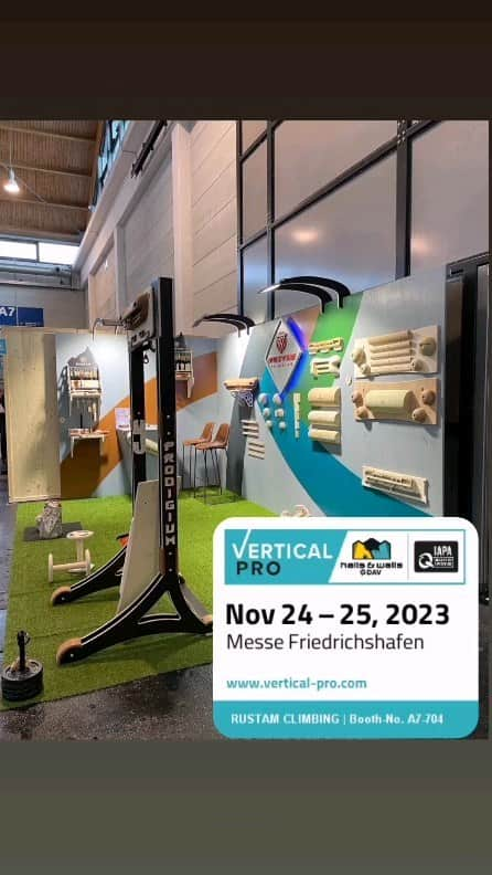 ルスタン・ゲルマノフのインスタグラム：「❗❗VerticalPro❗❗  This year we are coming to VerticalPro @verticalpro_official.  Our fresh holds and macros will be there. And of course we will bring our already well known wooden training devices.  Be sure to come by to check out our products at our stand A7-704. DM us to book a meeting.  Looking forward to see you there!」