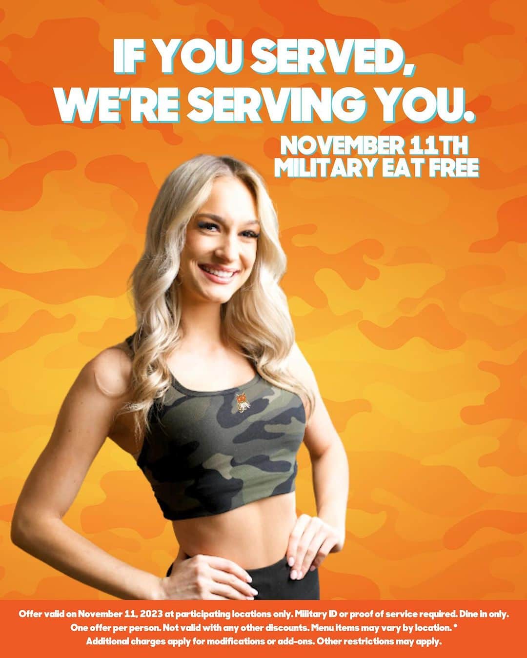 Hootersさんのインスタグラム写真 - (HootersInstagram)「Thank you for your service. Today the chow is on us 🇺🇸   *Offer valid on November 11, 2023 at participating locations only. Military ID or proof of service required. Dine in only. One offer per person. Not valid with any other discounts. Menu items may vary by location. *Additional charges apply for modifications or add-ons. Other restrictions may apply.」11月12日 0時36分 - hooters