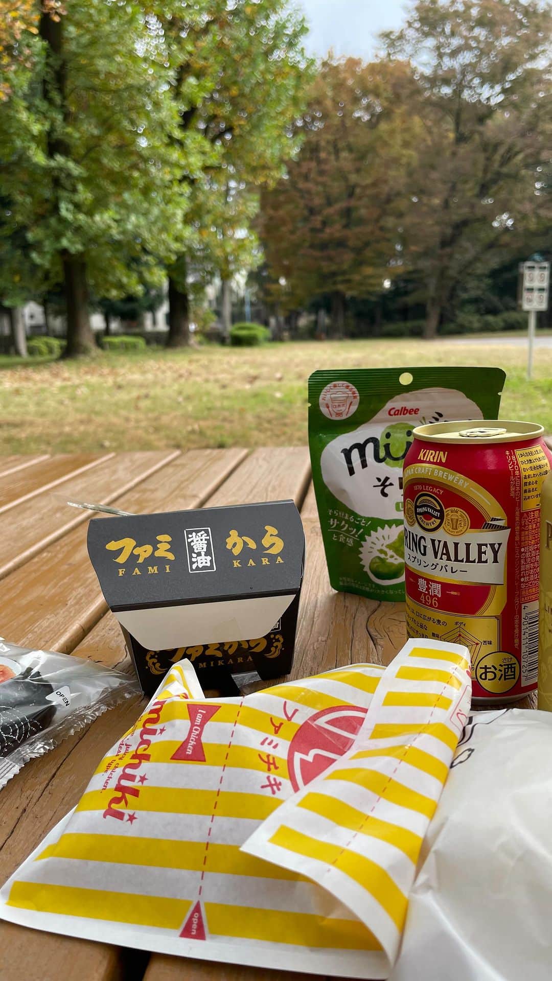 のインスタグラム：「_  コンビニで食べたいものを買って、 呑気でのんびりピクニック  #ピクニック #休日 #お出かけ」