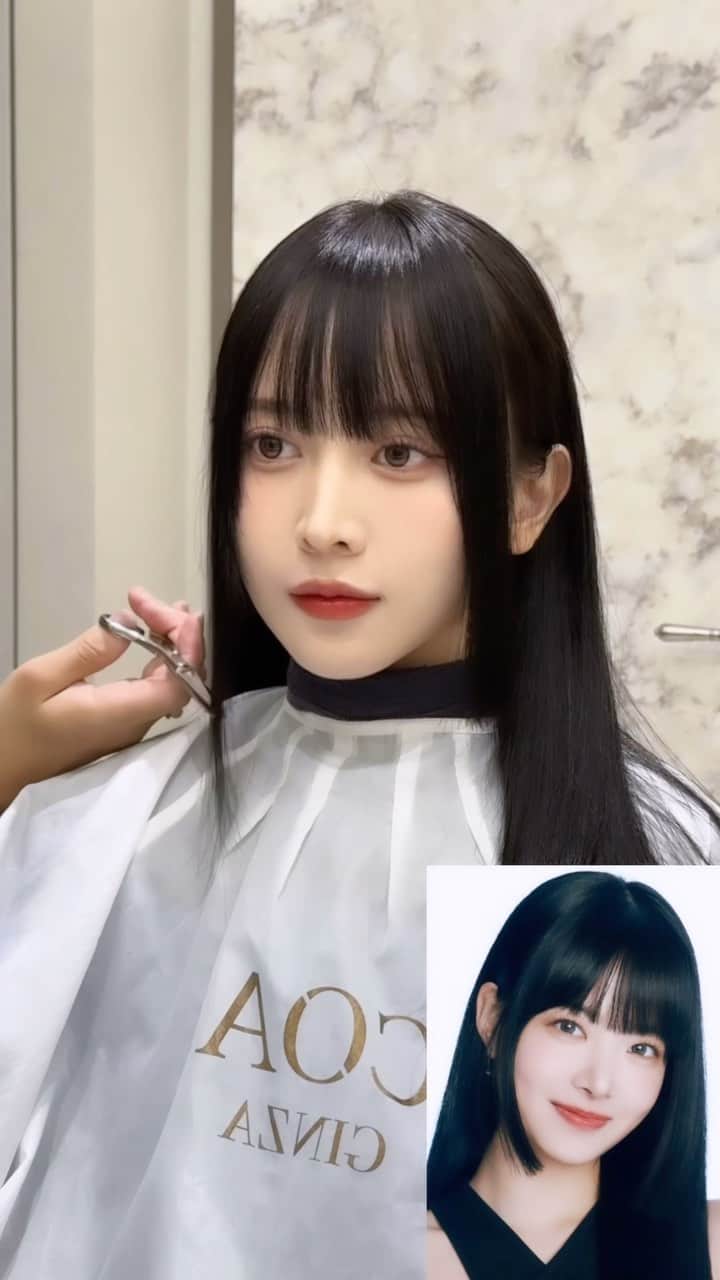 小西恭平のインスタグラム：「トレンドのぱっつん前髪と姫カットを組み合わせた顔周りカット✂︎✨ ワンポイントでおしゃれに見せれます✨  似合う髪型がわからない方はお任せください💪🏻」