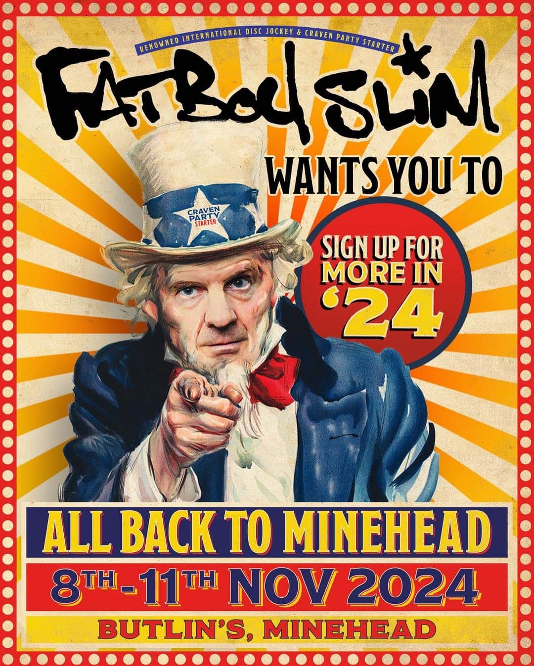 FatboySlimのインスタグラム：「We’re back for more in 2024!  All Back To Minehead returns to @butlinsbigweekenders on 8th Nov 2024 🪩 Book now for the best price - Tickets on sale now 🎟️ LINK IN BIO」