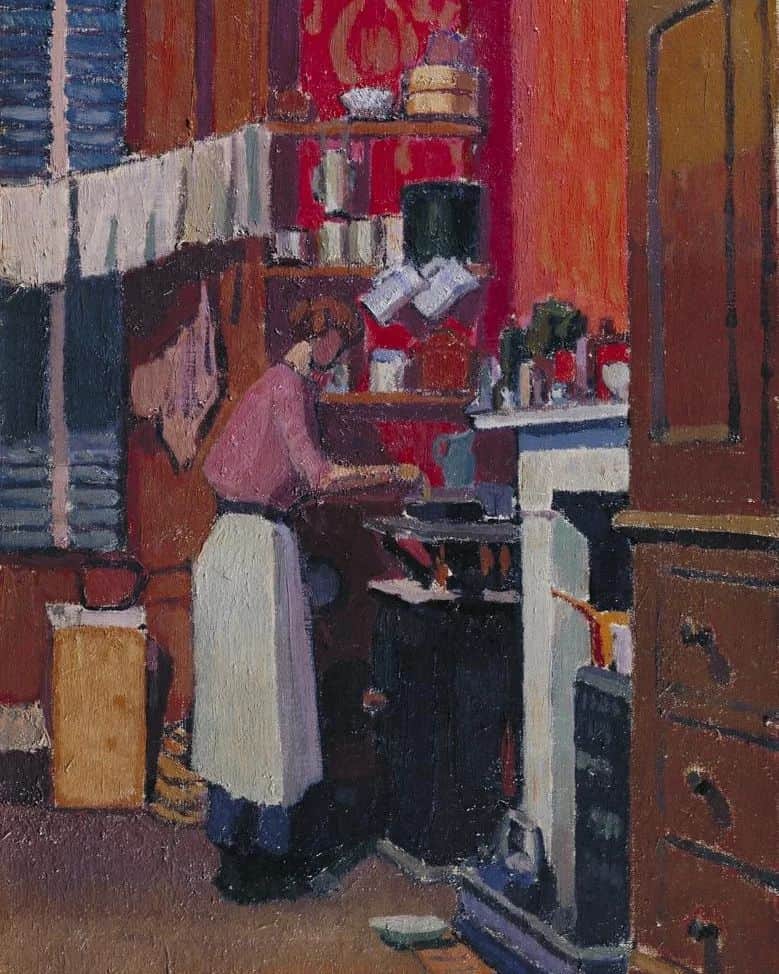 テート・ギャラリーのインスタグラム：「A cosy collection to warm your soul. ✨  🥕 Spencer Gore's portrait of his wife Mollie Kerr cooking dinner in their Camden flat in 1913. 🛋️ Sirkka-Liisa Konttinen's 1980 photograph of a couple in the north-east of England. ☕ Ethel Sands' painting of a tea party with two friends Walter Sickert and Nan Hudson, c.1911–12. ☂️ Gillian Carnegie's etching of a rainy walk in 2004. ✨ A starry cityscape at night by Lancelot Ribeiro, 1963 📸 Yutaka Takanashi's documentary photograph captured in Tokyo, 1974. 🐈 Helen Beatrix Potter's famous illustration, ‘Where is My Twist?’ 1902. 🛁 Eve Arnold's photograph of her flatmate in Knightsbridge, 1961」