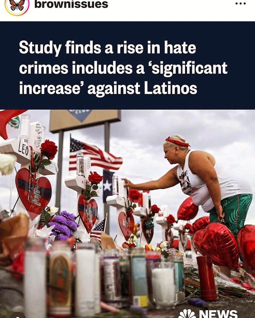 ジョン・レグイザモのインスタグラム：「As many families reel from the profound repercussions of the 2019 racist mass shooting, a study found that in 2022 the 10 largest cities in the U.S.registered an average increase of 22% in hate crimes reported, totaling 1,889 cases. According to the upcoming report, hate crimes against Hispanics increased by 41% between 2020 and 2021, reaching a record number of 698.」