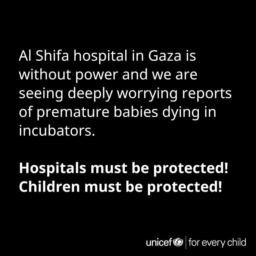 unicefのインスタグラム：「Hospitals must be protected. Children must be protected.  We are calling for an immediate humanitarian ceasefire.」