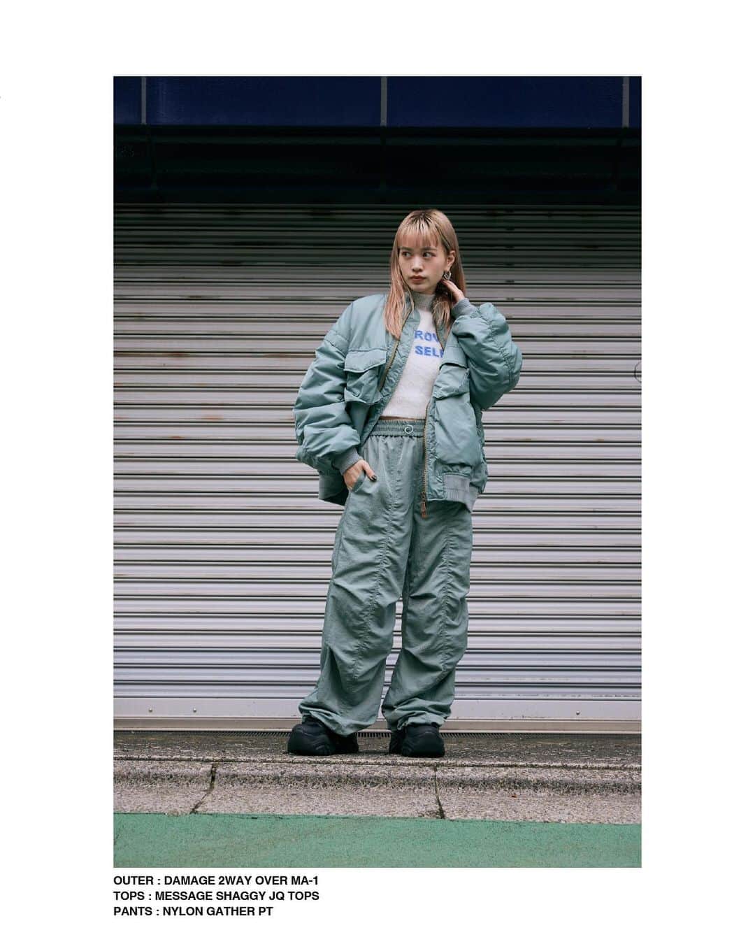 SLY OFFICIAL INFORMATIONのインスタグラム：「ㅤㅤㅤㅤㅤㅤㅤㅤㅤㅤㅤㅤㅤ #SLY_info @momoka__matsumoto 【161cm】 ソラリアプラザ店スタッフ __________________________________ SLY店舗・WEBSTORE・ZOZOTOWNにて販売中 ☑︎DAMAGE 2WAY OVER MA-1 (030GAY30-1010) D/RED,BLK,MINT ㅤㅤㅤㅤㅤㅤㅤㅤㅤㅤㅤㅤ 11/17(金)店舗入荷予定 ☑︎MESSAGE SHAGGY JQ TOPS (030GAZ70-3870) IVOY,D/RED ㅤㅤㅤㅤㅤㅤㅤㅤㅤㅤㅤㅤㅤ ☑︎NYLON GATHER PT (030GAR31-3320) BLK,MINT,KHA ㅤㅤㅤㅤㅤㅤㅤㅤㅤㅤㅤㅤㅤ ☑︎MULTI PIECE TECH SNEAKERS (030GSZ55-1810-3) BLK,IVOY __________________________________ ※配送の都合により発売日が異なる場合がございます。 ※店舗により在庫状況が異なります。 #SLY #SLY_fav」