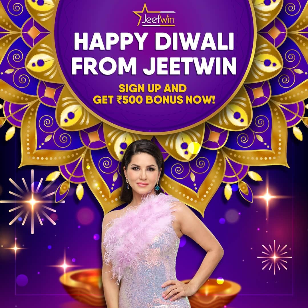 サニー・レオーネのインスタグラム：「@jeetwinofficial wishes you a joyous Diwali. May your life be filled with sparkles & happiness all around.  To get a Free Diwali gift of ₹500, Sign up today via the link in my story」