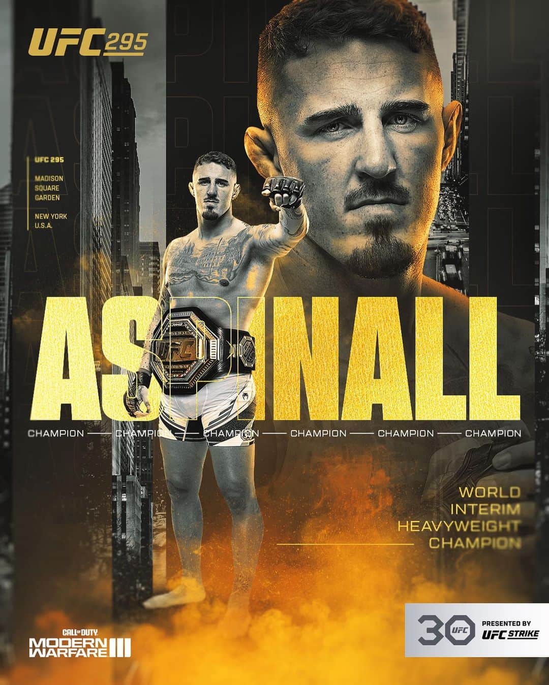 UFCのインスタグラム：「IT'S COMING HOME 🏆🏴󠁧󠁢󠁥󠁮󠁧󠁿  @TomAspinallOfficial defeats Sergei Pavlovich by TKO to become the Interim Heavyweight champion!  [ #UFC295 | B2YB @CallofDuty ]」