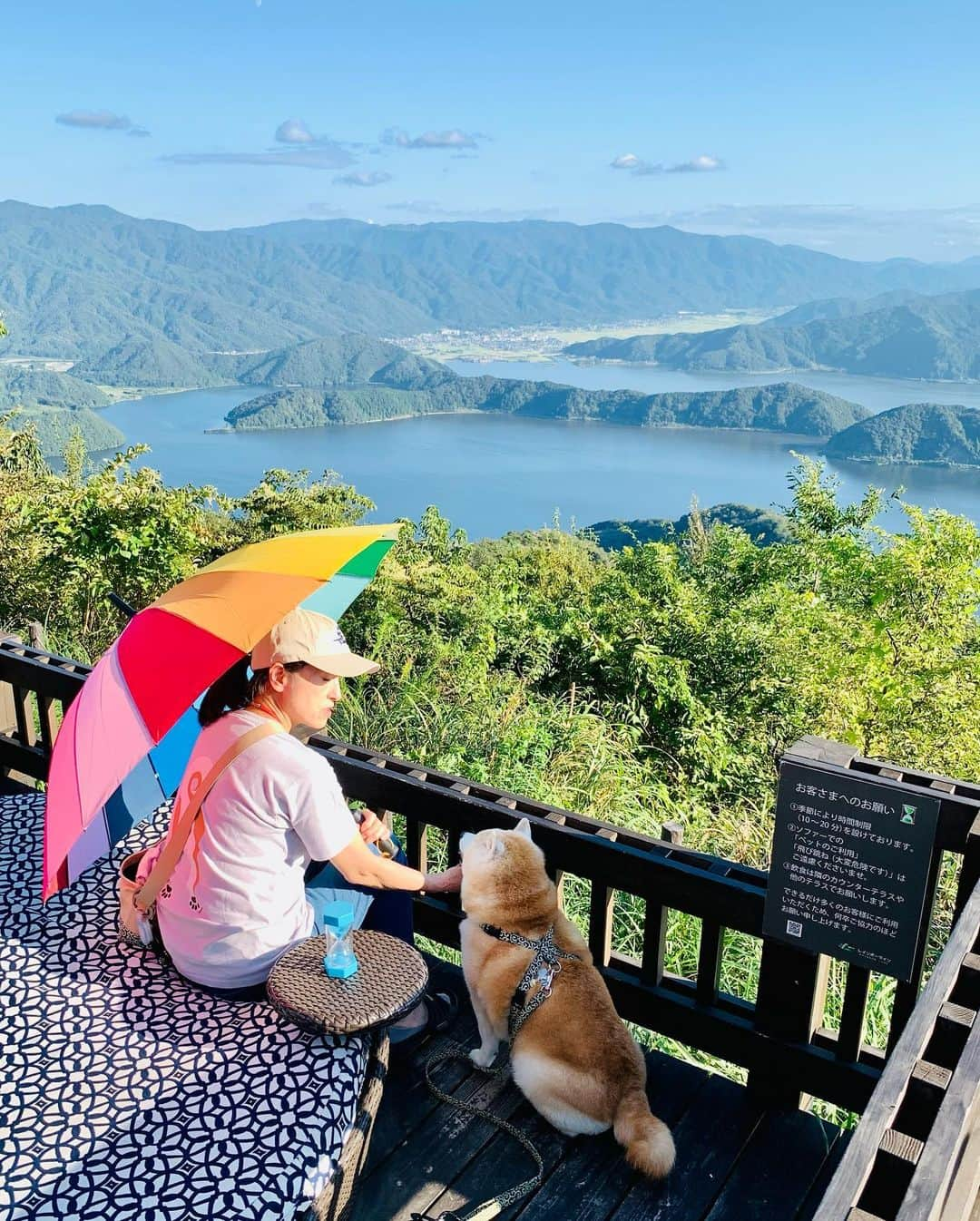 Kazumi-Gakumamaさんのインスタグラム写真 - (Kazumi-GakumamaInstagram)「三方五湖は、福井県美浜町と若狭町にまたがる三方湖(みかたこ)、水月湖(すいげつこ)、 菅湖(すがこ)、久々子湖(くぐしこ)、 日向湖(ひるがこ)、の五つの湖の総称です。 *  若狭湾国定公園を代表する景勝地で、2005年11月にラムサール条約に登録されました🌐 *  塩分濃度と水深がそれぞれ違うことから、湖面の色も微妙に違う五色の湖と言われる神秘の湖とも呼ばれています㊙️ * レインボーライン山頂公園には、「三方五湖に浮かぶ天空のテラス」をテーマにしたおしゃれな５つのテラスがあります🌈 *  美浜テラスは、足湯を楽しみながら日本海と三方五湖を一望出来ます♨️ *  五湖テラスは、若狭町や美浜町の街並みを丸いソファーに横たわって眺める事が出来る一番人気のテラスです⛱️ *  岳もニコニコ顔で記念撮影📷 「岳ちゃん、可愛い~❤️」とたくさんの人たちに声を掛けて貰い幸せな岳でした🐕 🐾----*----*----*----🐾 Rainbow Line Summit Park has five stylish terraces with the theme of "Terrace of the sky floating on Mikata Five Lakes"🌈 * At Mihama Terrace, you can enjoy a panoramic view of the Sea of ​​Japan and Mikata Five Lakes while enjoying a footbath♨️ * Goko Terrace is the most popular terrace where you can lie down on a round sofa and look at the cityscape of Wakasa Town and Mihama Town ⛱️ * Gaku also took a commemorative photo with a smiling face📷 Gaku was happy to hear so many people say, “Gaku-chan, you’re so cute❤️” 🐕 🐾----*----*----*----🐾 #柴犬 #岳 #柴犬岳 #柴犬ガク#gaku #shibainugaku #shiba #shibainu #shibastagram #いぬすたぐらむ  #dogsofinstagram #ワンフルエンサー  #hermoso #Instagram #weeklyfluff #🐕📷#福井県観光連盟 #若狭三方五湖観光協会 #若狭湾観光連盟 #福井県 #福井 #若狭 #レインボーライン #山頂公園 #天空のテラス #美浜テラス #五湖テラス  #犬旅 #柴犬岳の #20231112」11月12日 14時11分 - shibainu.gaku