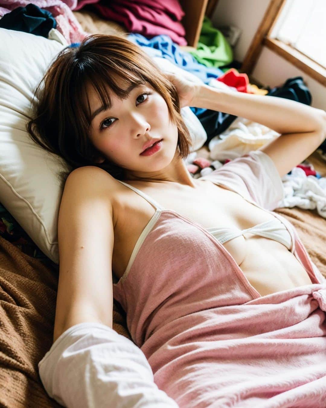 おおきなおともだち【AI美女】のインスタグラム：「お部屋が片付かないから寝るね  #AIグラビア #AIイラスト #Alphoto #AI #aiphotography #AI美女 #kawaii #AIArtworks #brav5 #aiart #beauty」