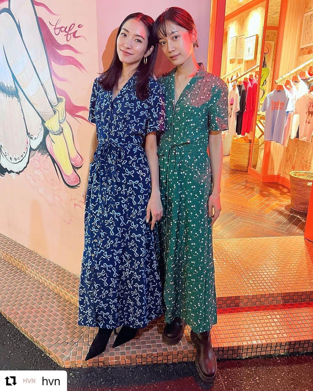 falinetokyoのインスタグラム：「New Silk Long Maria Dress  📍@missfaline   #Repost @hvn with @use.repost ・・・ @sayobaby & @mari_ka95 in our new silk Long Maria dresses @missfaline in Tokyo 💘」