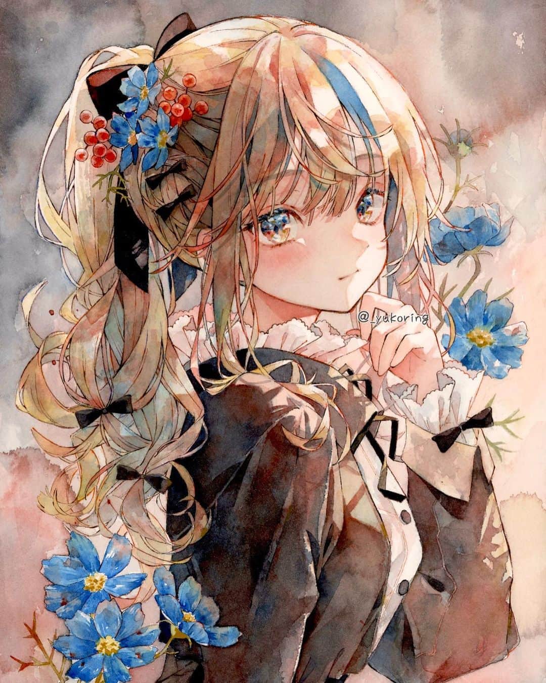 優子鈴のインスタグラム：「透明水彩＊3色だけで塗りました Only 3 colors  #watercolor #art #illustration #創作 #イラストグラム #透明水彩 #絵描きさんと繋がりたい #アナログイラスト #イラスト #watercolorpainting #watercolorillustration」