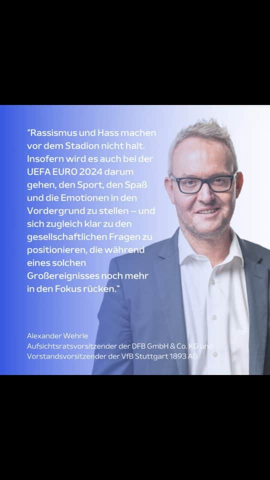 VfBシュトゥットガルトのインスタグラム：「🌟 Mit Alexander Wehrle, Aufsichtsratsvorsitzenden der DFB GmbH & Co. KG und Vorstandsvorsitzenden der VfB Stuttgart 1893 AG, begrüßen wir bei unserem Podiums-Talk "Vielfalt vereint!" am 13. November 2023 jemanden, der die Welt des Fußballs aus unternehmerischer Sicht kennt und bewerten kann. 🌍 Was würde er einem Profifußballer antworten, wenn dieser ihn fragen würde, ob er sich als homosexuell outen soll? Was könnten Gründe dafür sein, dass es dennoch nicht oder nur selten passiert? Ihr wollt die Antworten kennen? Dann schaltet ein:  🗓️ 13. November 2023 🕢 19.30 Uhr 📍 Livestream: Offizielle Website der Host City Stuttgart ➕ Livestream-Übertragung auf dem YouTube-Kanal des VfB  #dieganzestadteinstadion #uefaeuro2024 #vielfalt #integration #fussball #stuttgart #talk」