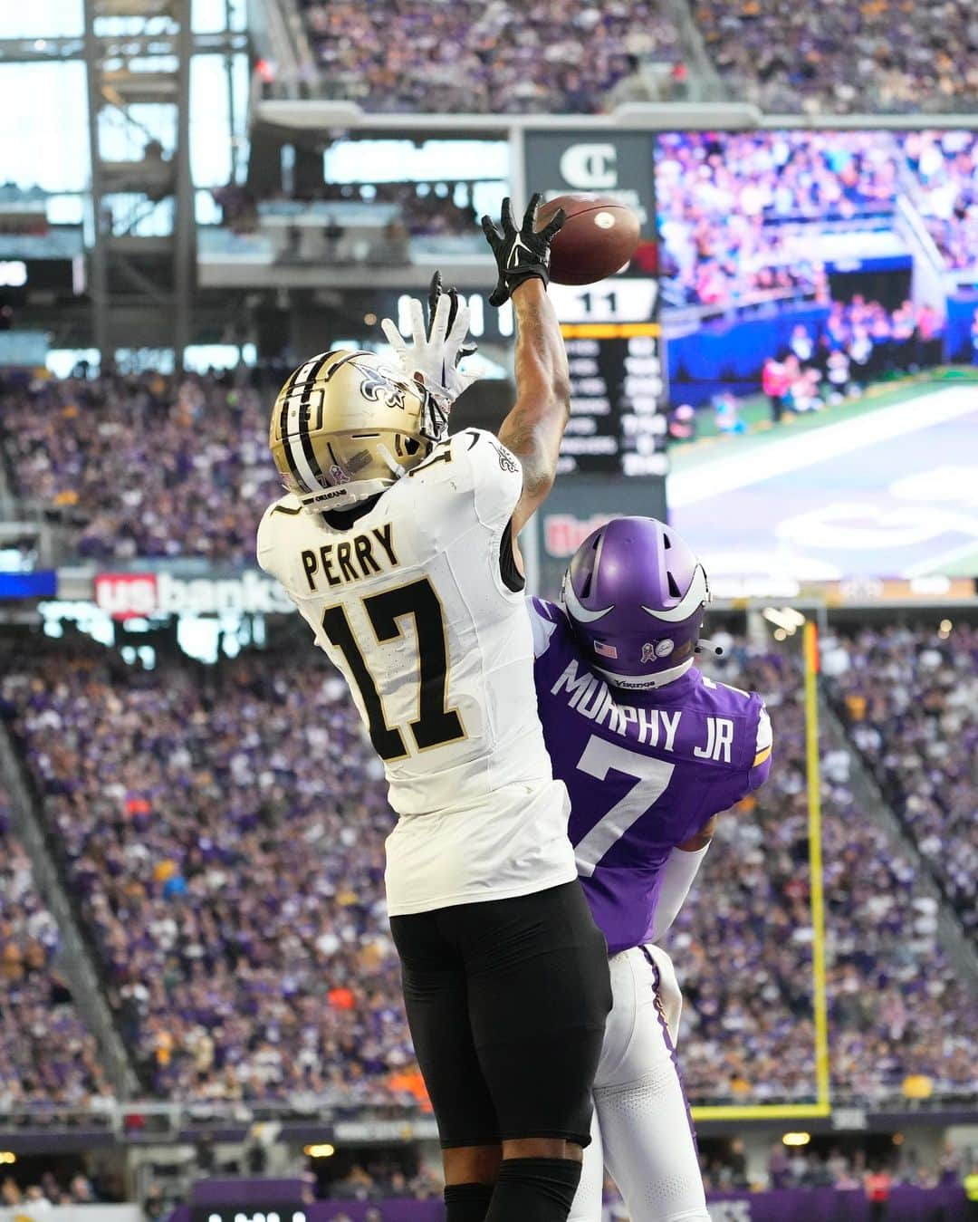 ニューオーリンズ・セインツのインスタグラム：「A.T. PERRY. FIRST NFL TOUCHDOWN WHEN WE NEEDED IT MOST.   📺 #NOvsMIN on FOX」