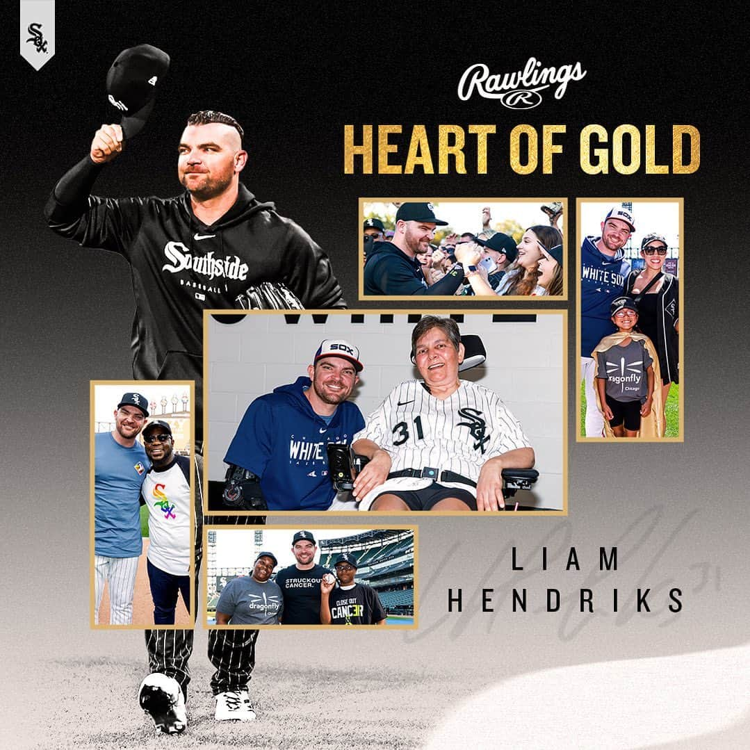 シカゴ・ホワイトソックスのインスタグラム：「Liam Hendriks has been awarded the Rawlings Heart of Gold Award. Thank you for everything you’ve done and continue to do for the community, Liam!」