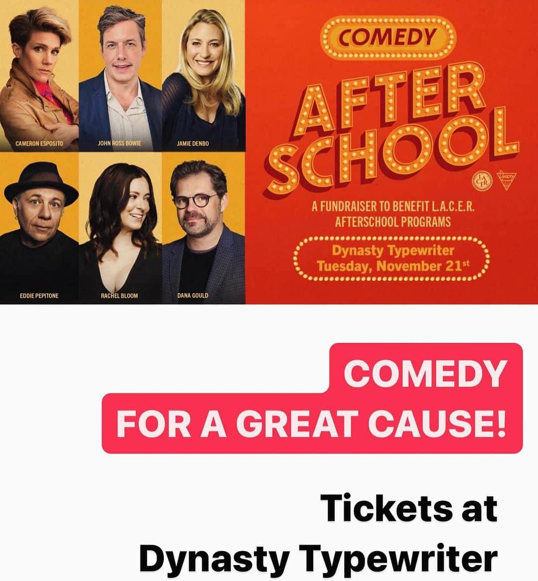 ジョン・ロス・ボウイさんのインスタグラム写真 - (ジョン・ロス・ボウイInstagram)「Live comedy to support @lacerafterschool! COME! Tuesday, Nov 21st! 7:30 PM!」11月13日 6時24分 - johnrossbowie