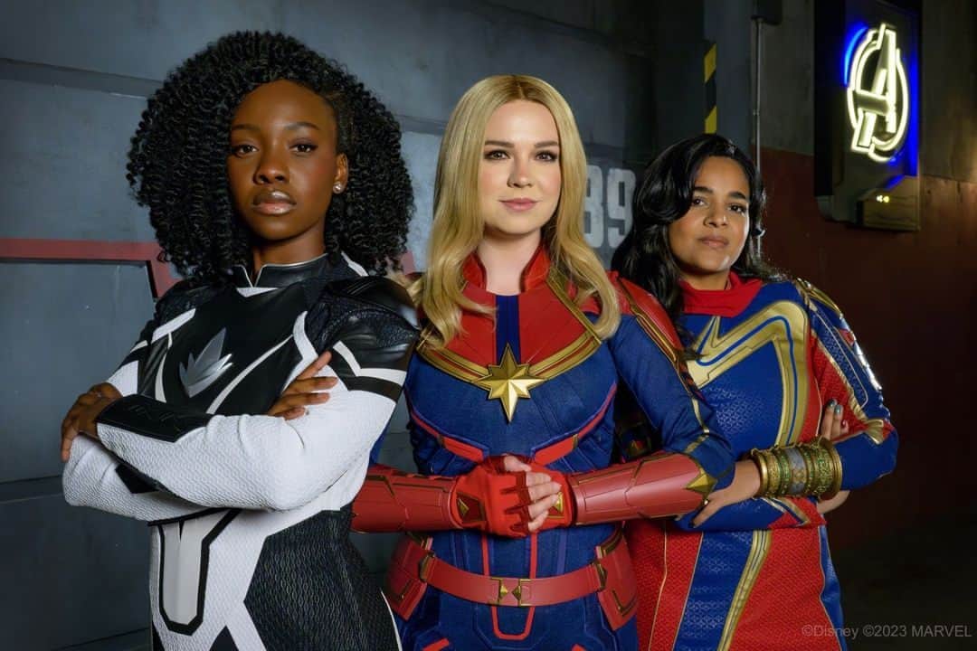 ディズニーランドのインスタグラム：「ICYMI: For a limited time, Carol Danvers, Kamala Khan and Monica Rambeau have arrived in Avengers Campus at Disney California Adventure park. 💫 Higher. Further. Faster. Together. 💫」