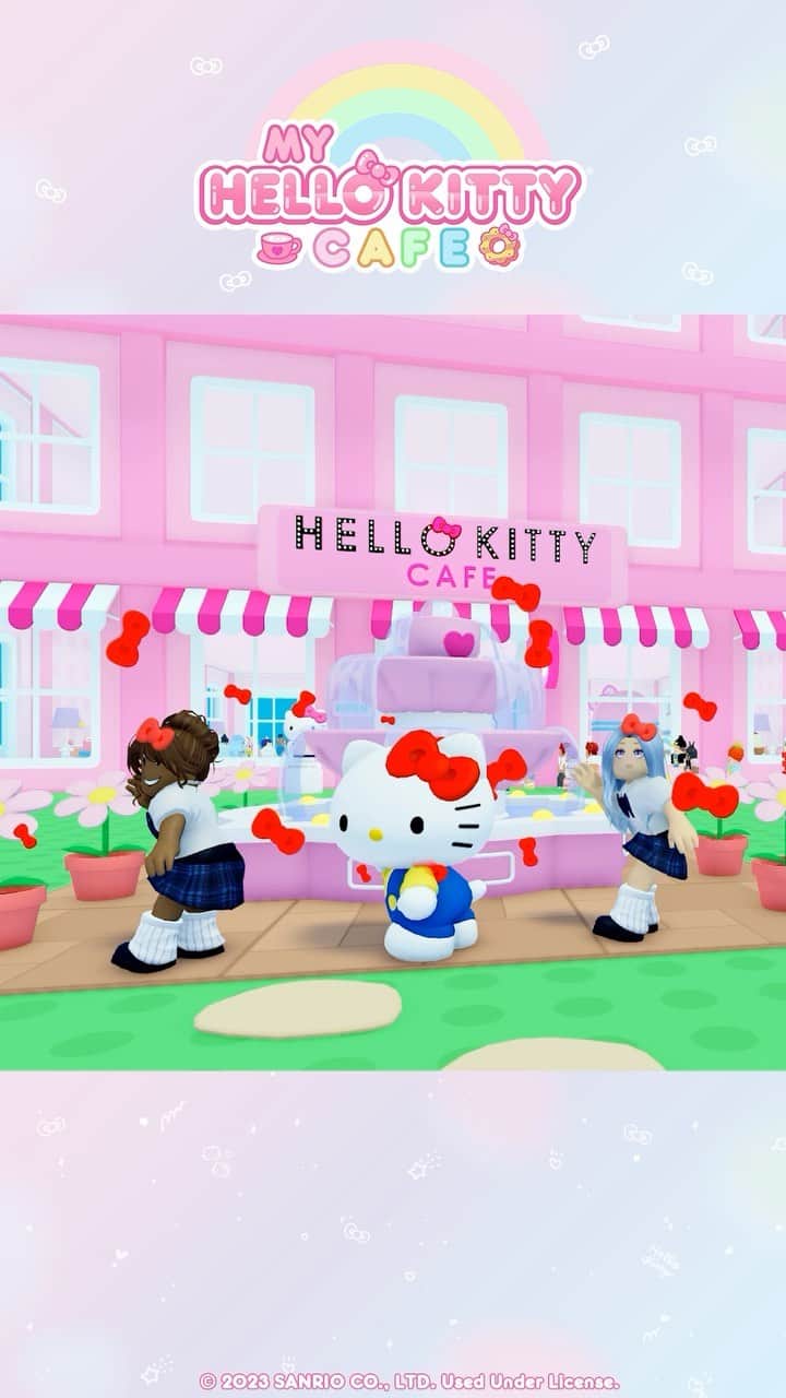 Hello Kittyのインスタグラム：「Join Hello Kitty’s 50th Anniversary celebration on My Hello Kitty Cafe! 🎉🎂🎀 Now you can have more fun with new emotes and photobooth stickers! Available only on @roblox. #HelloKitty50th」
