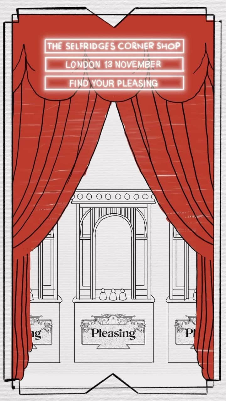 セルフリッジズのインスタグラム：「Something Pleasing is coming • Tomorrow at 10am, the curtains will open to reveal Pleasing at The Corner Shop, our brand-new pop-up at #SelfridgesLondon. Join us to explore the space and Find your Pleasing.  Members of Selfridges Unlocked will have early access from 10am­–12pm on launch day. Hit the link in Selfridges’ bio to become a Keyholder - it’s free and open to all.」