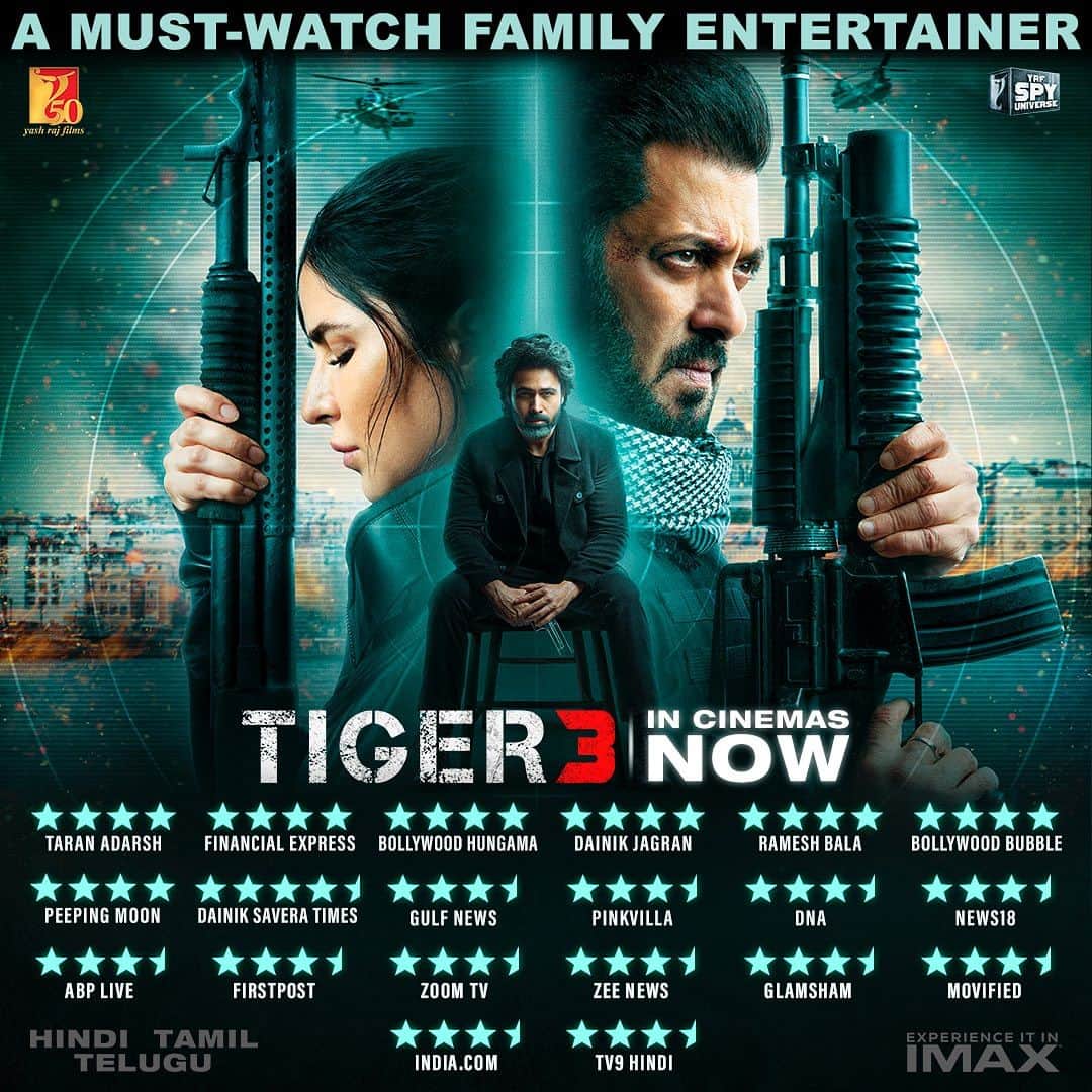カトリーナ・カイフのインスタグラム：「Thank you ♥️   #Tiger3 in cinemas now! Book your tickets *link in bio*  @beingsalmankhan | @therealemraan | #ManeeshSharma | @yrf | #YRF50 | #YRFSpyUniverse」