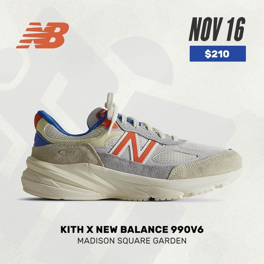 Sneaker Newsのインスタグラム：「#SNReleaseAlert : The Kith x New Balance 990v6 "Madison Square Garden" is dropping on November 16th on newbalance.com (Knicks colorway). Tap the link in our bio for full details!」