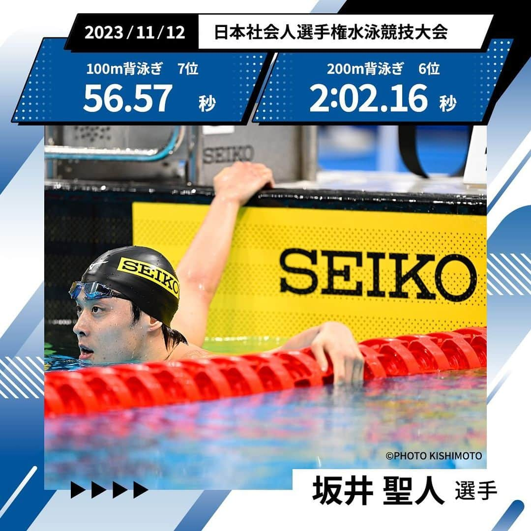 セイコースポーツさんのインスタグラム写真 - (セイコースポーツInstagram)「【 #坂井聖人 選手🏊】  #TeamSeiko の坂井聖人選手が、11/11-12の第6回日本社会人選手権 水泳競技大会に出場しました‼️  200m 背泳ぎ 2:02.16 6位  100m背泳ぎ 56.57 7位  ご声援ありがとうございました！  photo by PHOTO KISHIMOTO #Seiko #競泳 #水泳 #sports #swimming #swim #pool #athlete #アスリート」11月13日 15時19分 - seiko_sports