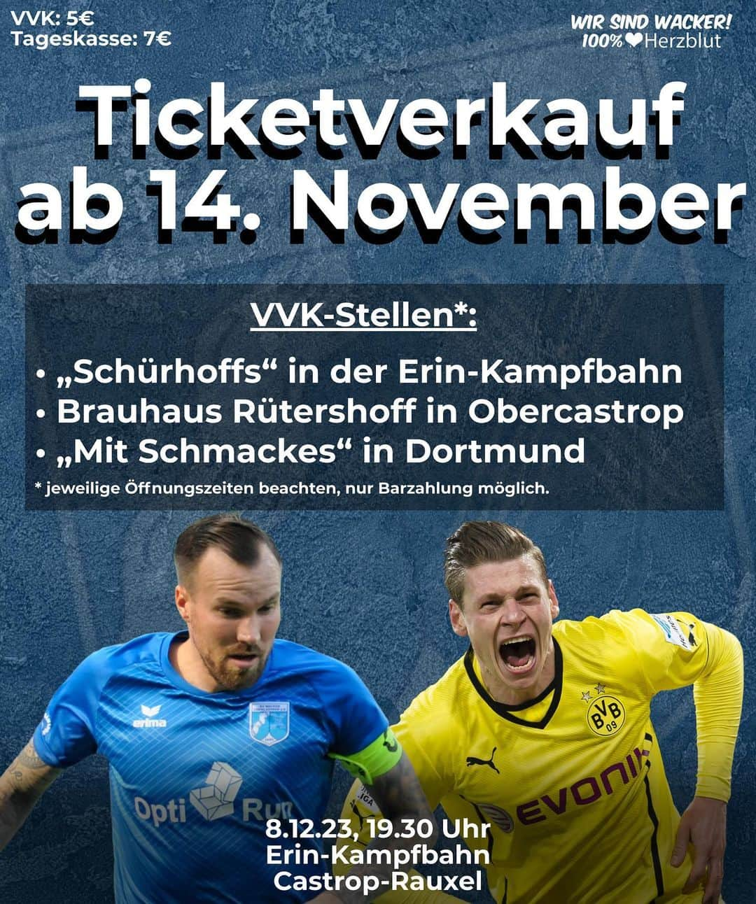 ケヴィン・グロスクロイツのインスタグラム：「Regulärer Ticket-Verkauf für das Piszczek-Spiel startet am Dienstag!⚽️  Ihr wollt beim Testspiel von BVB-Legende @lukaszpiszczek_lp26 mit @lks_goczalkowice am 8. Dezember (19.30 Uhr) in der Erin-Kampfbahn dabei sein? Dann holt euch ab Dienstag (14. November) euer Ticket!  Die Tickets für das Piszczek-Spiel kosten 5€ (ab 15 Jahre). Kinder bis 14 Jahre haben freien Eintritt. Es ist nur Barzahlung möglich, es gibt keine Ticketreservierungen und auch keinen Versand! Die Kapazität der Erin-Kampfbahn ist begrenzt, also schnappt euch schnell ein Ticket für das Spiel, für das sich auch schon weitere BVB-Legenden angekündigt haben (mehr dazu in den kommenden Tagen).  Tickets gibt es zusätzlich zur Erin-Kampfbahn im @brauhausruetershoff in Obercastrop (Schillerstraße 33) sowie im @mit_schmackes_dortmund (Hohe Straße 61a). Bitte die jeweiligen Öffnungszeiten beachten. Der Verkauf in der Erin-Kampfbahn findet dienstags, donnerstags und freitags von 18 bis 20 Uhr statt.  📸 @mawit_fotos / @lks_goczalkowice / @bvb09  . . #svwo #wackerobercastrop #fussball #fußball #fussballliebe #fussballnews #amateurfussball #tickets #bvb #bvb09  #borussiadortmund #kevingroßkreutz #lukaszpiszczek #piszczek #polen #poland #polska ##lksgoczałkowice #goczalkowicezdroj #goczalkowice #castroprauxel  #einmalwackerimmerwacker💙」