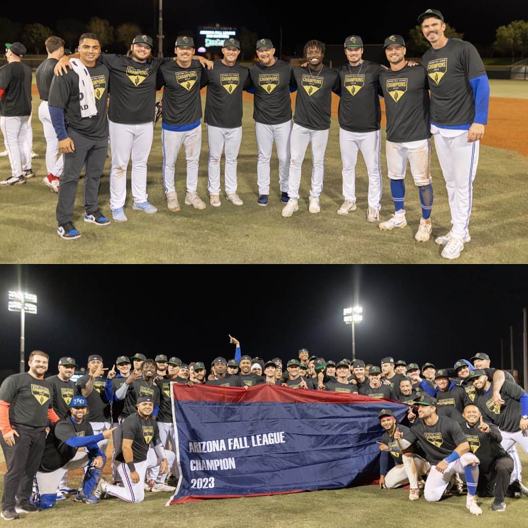 トロント・ブルージェイズのインスタグラム：「Congratulations to our #BlueJays prospects and staff on winning the Arizona Fall League Championship with the Surprise Saguaros! ☀️🏆🌵⚾️」