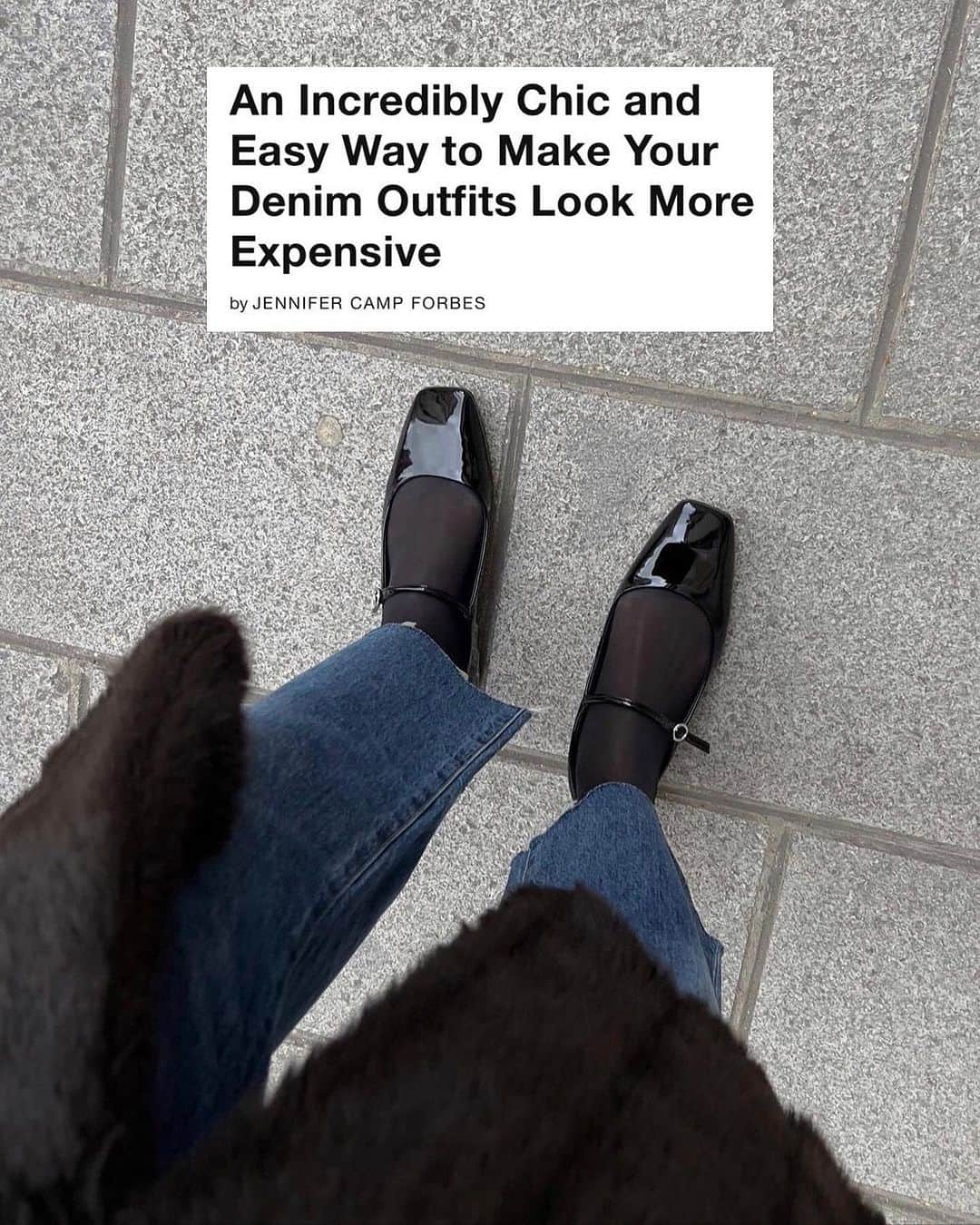WHO WHAT WEARのインスタグラム：「When it comes to styling, the simplest approaches are often the most effective. Case in point: adding black shoes and socks or tights to any denim look will immediately elevate it. Accessorizing with hosiery adds a level of intention to your shoe choice, making the entire ensemble feel more thoughtful. At the link in our bio, find outfit inspiration around the foolproof sock-and-shoe pairing.  photo: @sylviemus_」