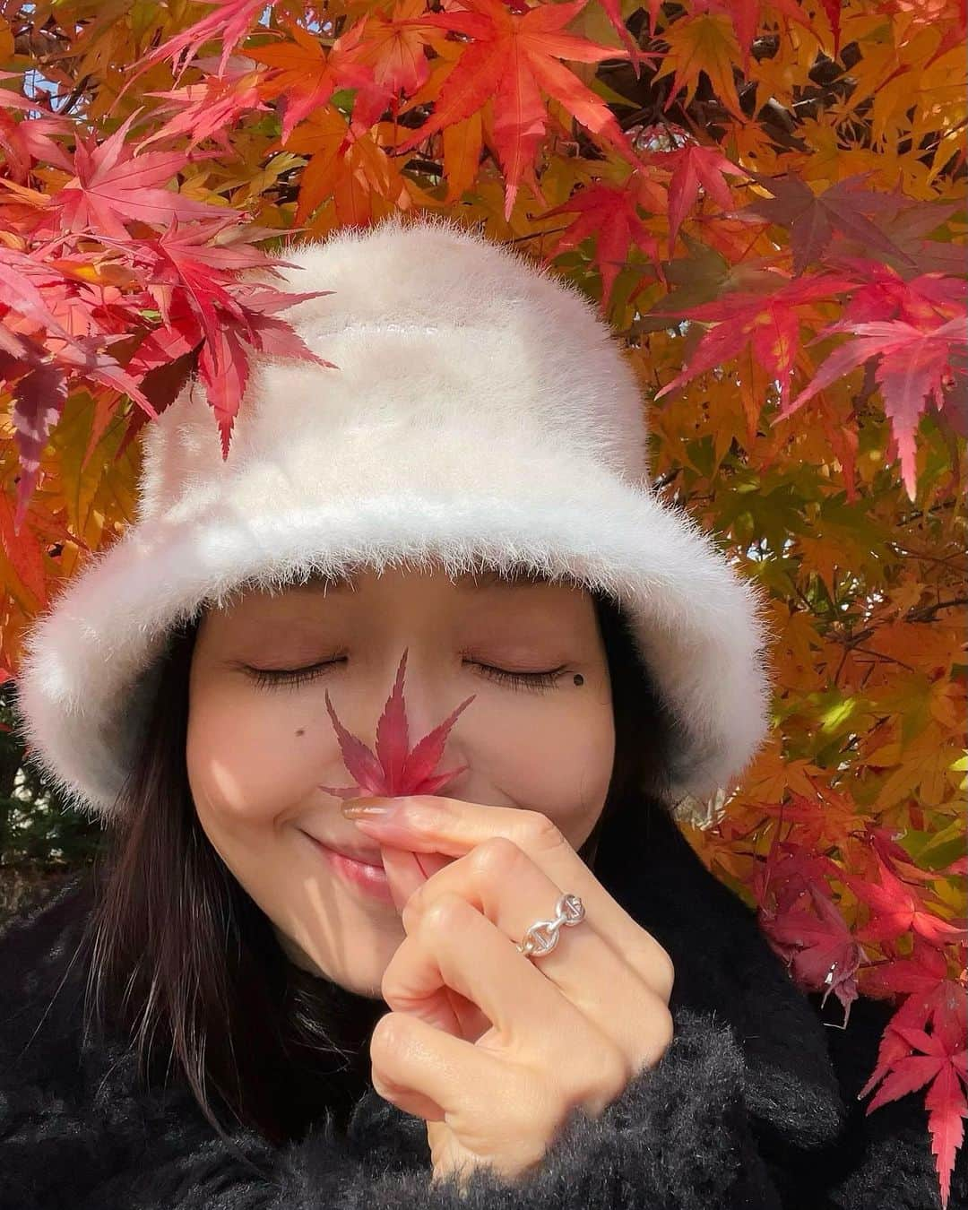 松島花さんのインスタグラム写真 - (松島花Instagram)「: おはようございます♡ 軽井沢の紅葉を皆さんにお届け🤗 とってもキレイです〜🍁🍁🍁 お買い物していた @maxmara の黒の TEDDYコートを軽井沢で初おろし🐻 軽くて暖かくて最高です☺️ 全身写真も3枚目に載せます🤳 : 一気に冬の寒さになったので🥶風邪を 引かないように暖かくしてくださいね🧣 これからの季節、"アーモンド効果"を ホットにして飲むのがオススメです🫶🏻 今週もがんばりましょう♡ : #monday #月曜の花 #えいえいおー #今週もよろしくお願いします」11月13日 10時26分 - hana_matsushima_official