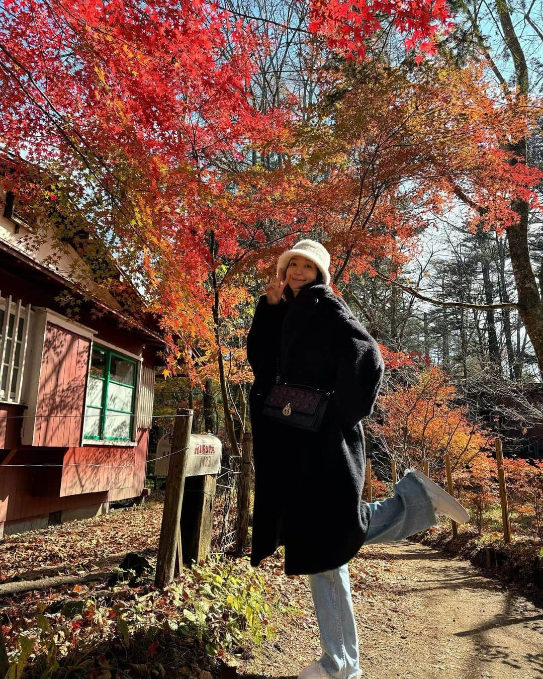 松島花さんのインスタグラム写真 - (松島花Instagram)「: おはようございます♡ 軽井沢の紅葉を皆さんにお届け🤗 とってもキレイです〜🍁🍁🍁 お買い物していた @maxmara の黒の TEDDYコートを軽井沢で初おろし🐻 軽くて暖かくて最高です☺️ 全身写真も3枚目に載せます🤳 : 一気に冬の寒さになったので🥶風邪を 引かないように暖かくしてくださいね🧣 これからの季節、"アーモンド効果"を ホットにして飲むのがオススメです🫶🏻 今週もがんばりましょう♡ : #monday #月曜の花 #えいえいおー #今週もよろしくお願いします」11月13日 10時26分 - hana_matsushima_official