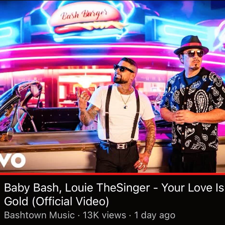 ベイビー・バッシュのインスタグラム：「We Dropped “YOUR LOVE IS GOLD” (produced by @joeyquinonesofficial ) yesterday with @louiethesinger  for the Upcoming Bashtones Movie Soundtrack!! I can’t wait for yall to hear all the Souldies but Goodies!! #Bashtown」
