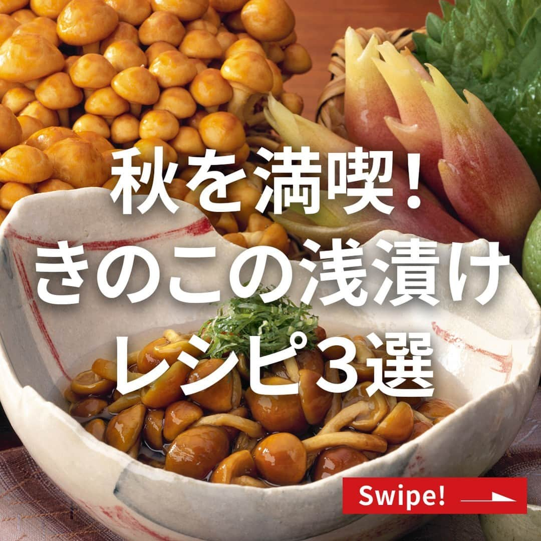 エバラ食品さんのインスタグラム写真 - (エバラ食品Instagram)「食べたいと思った人は🍄（きのこ）で教えてください！ . ＼秋を満喫！／ きのこの浅漬けレシピ３選🍄 . この時期のきのこは格別においしいですよね♪ きのこを「 #浅漬けの素 」でさらにおいしく食べるアイデアを、3つのかんたんレシピでご紹介します＾＾ . ①なめこの浅漬け さっとゆでたなめこを「浅漬けの素」で漬けるだけ！ごはんが進む一品です。 ＜材料2～3人分＞ なめこ　2袋(約200g) エバラ浅漬けの素　適量(約100ml) 大葉(千切り)　適宜 ＜作り方＞ 【1】なめこはゆでて水洗いし、ザルにあげて水気をきります。 【2】【1】をポリエチレン袋に入れて「浅漬けの素」を注ぎ、空気を抜いて、冷蔵庫で約10分漬けます。(時間外) 【3】汁気をきって皿に盛り、できあがりです。 ※お好みで大葉をのせてお召しあがりください。 . ②きのこの浅漬け 電子レンジでお手軽に♪お好きな種類のきのこで作る、あっさりとした浅漬けです。 ＜材料2～3人分＞ お好みのきのこ(しめじ、まいたけ、えのきたけ、エリンギなど)　合わせて200g エバラ浅漬けの素　適量(約100ml) 小ねぎ(小口切り)　適宜 ＜作り方＞ 【1】きのこ類は石づきを切り、しめじやまいたけは小房に分け、えのきたけはほぐし、エリンギは薄切りにします。 【2】耐熱容器に【1】を入れてラップをかけ、電子レンジ(600W)で約2分加熱します。 【3】【2】をポリエチレン袋に入れて「浅漬けの素」を注ぎ、空気を抜いて軽くもみます。 【4】汁気をきって皿に盛り、できあがりです。 ※お好みで小ねぎを散らしてお召しあがりください。 . ③きのこの炊き込みごはん なんと味付けは「浅漬けの素」でOK！複数種類のきのこを入れることで、よりうま味が広がります◎ ＜材料3～4人分＞ 米　2合 水　適量 しめじ　1パック まいたけ　1パック エバラ浅漬けの素　60ml 小ねぎ(小口切り)　適宜 ＜作り方＞ 【1】米は洗ってザルにあげます。 【2】きのこ類は石づきを切り、小房に分けます。 【3】炊飯器に【1】と「浅漬けの素」を入れ、2合の目盛りまで水を加えてひと混ぜし、【2】をのせ、炊飯して、できあがりです。 ※お好みで小ねぎを散らしてお召しあがりください。」11月13日 16時30分 - ebarafoods