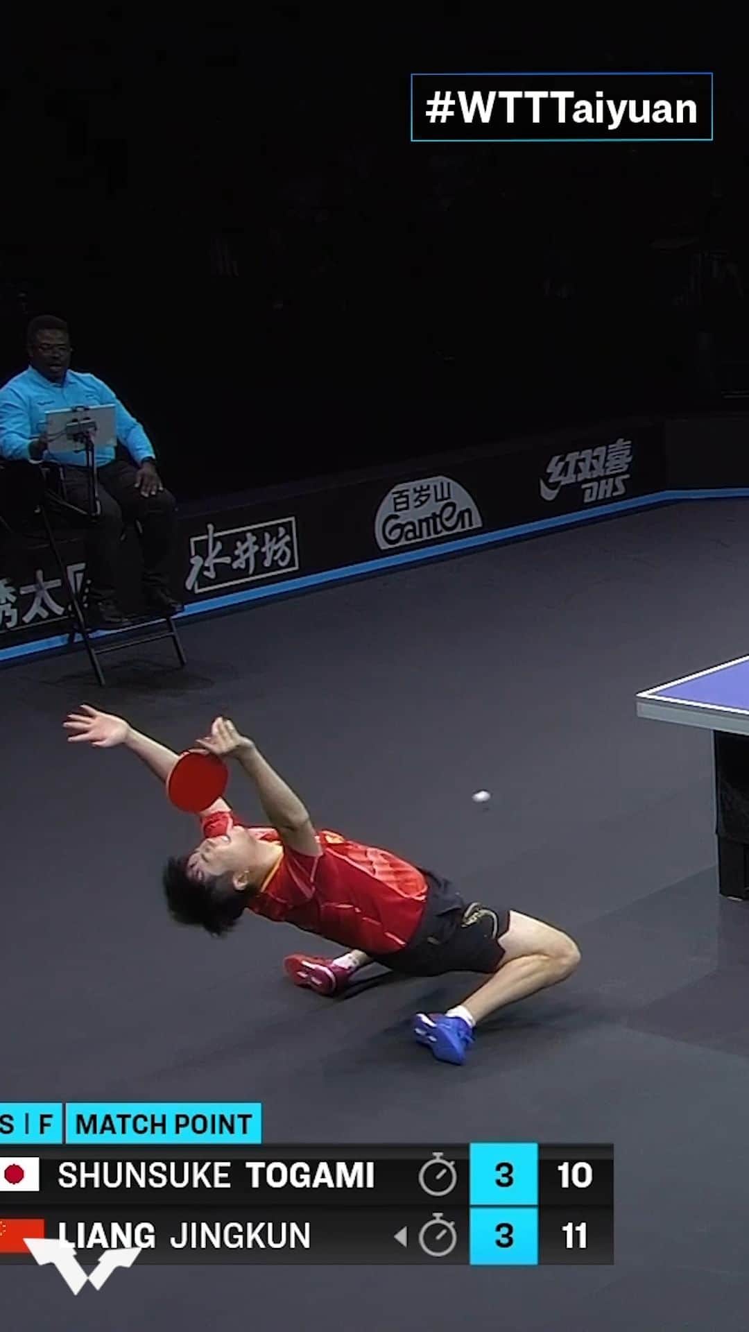 のインスタグラム：「The moment Liang Jingkun cashed in on a hard-won match point to secure his second WTT Series title of 2023 right here at #WTTTaiyuan 🙌   #WTTContender #TableTennis #PingPong」