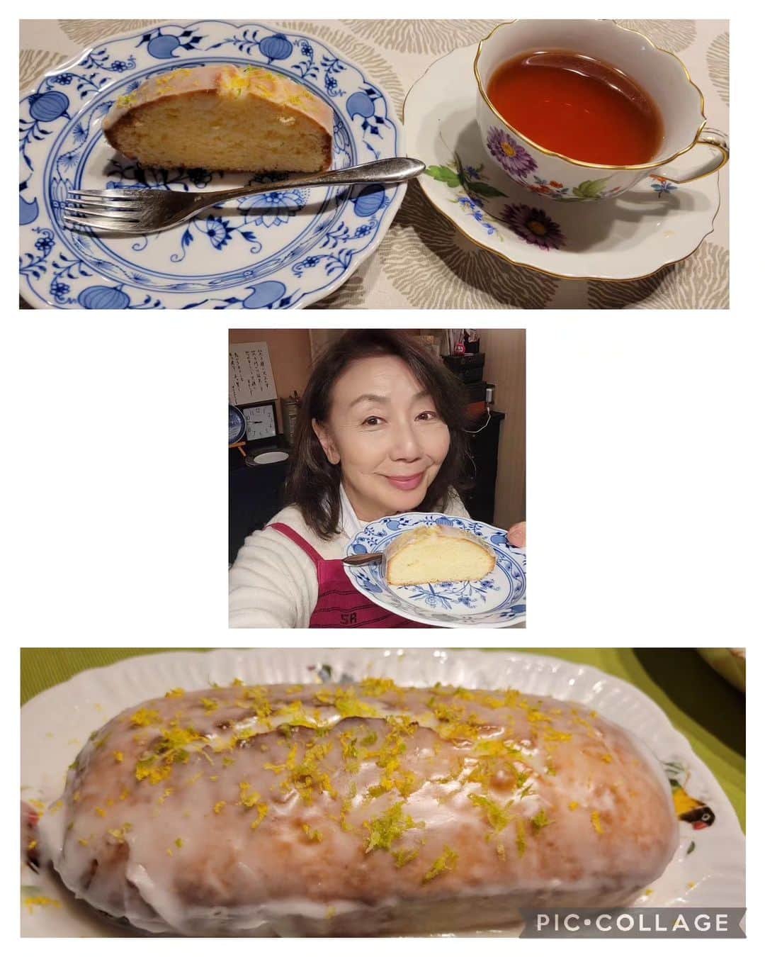 音無美紀子さんのインスタグラム写真 - (音無美紀子Instagram)「ここのところ、寒いわね。ちゃんと季節が巡ってくるのね、当たり前だけど。やっとコートの出番ね。  広島の友達から、自家農園で収穫した里芋や赤大根、青いレモンを送って下さったの。  急にケーキが食べたくなって作ったのが、このレモンのパウンドケーキ。 頂いた新鮮なレモンの香りがたまりません👍 搾ったレモンジュースとすりおろした皮も入れ、焼き上がったケーキにレモン汁のアイシングをたっぷりかけて、上からレモンの皮をトッピング。  初恋の味💕 美味しい紅茶と共に。 夕飯のデザートでした。  #レモンケーキ #青いレモン  ◎レシピ、材料だけ書いておきますね。 小麦粉100g（ふるっておく） アーモンドプードル20g(ベーキングパウダーと一緒にふるっておく) ベーキングパウダー2g グラニュー糖90g 無塩バター100g（室温に戻して柔らかくしておく） 卵80g レモン汁15g レモンの皮小匙1  《アイシング》 粉砂糖100g レモン汁20g  オーブン180℃で30分 パウンド型は18センチ× 8センチくらいの100均で買ったアルミの型でやりました。  お試し下さいな。」11月14日 0時25分 - mikikootonashi