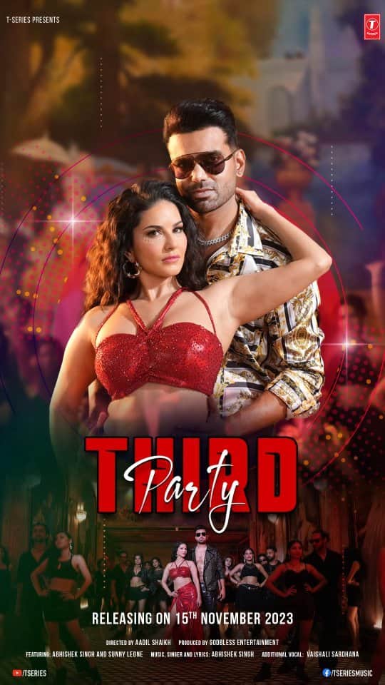サニー・レオーネのインスタグラム：「This November 15th, we're turning up the volume and hitting the dance floor with #ThirdParty! 🎶 Get ready to groove to the rhythm of the night. 🕺🔥🎉  #tseries #BhushanKumar  @abhishek_as_it_is @sunnyleone @adil_choreographer @vaishalisardanaofficial #GodBlessEntertainment @adil_choreographer @aliza_shaikh_rimpy @ujwal_dp @sarkarroman @shake_entertainment @shakeandcut_post @oswin_cuts #featherfeetentertainment」