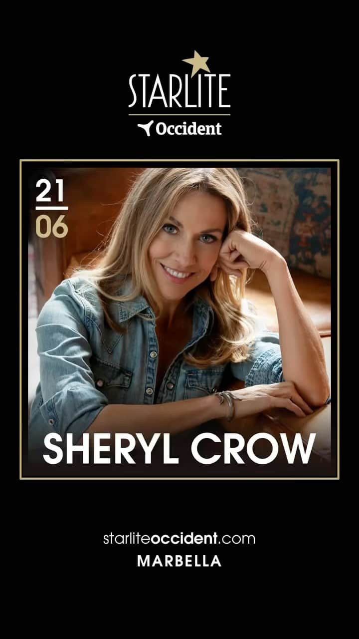 シェリル・クロウのインスタグラム：「💫 ¡SHERYL CROW, actuará por primera vez en el Auditorio de MARBELLA en #StarliteOccident2024! 💫  ⭐️ La compositora y estrella del rock ha sido ganadora de nueve premios Grammy con algunos de sus míticos éxitos como “All I Wanna Do”, “If It Makes You Happy” o “Picture” ¡y este verano podremos disfrutar de todos ellos! ⭐️    🗓️ 21 junio – 22:00h  🎟️ Entradas A LA VENTA MAÑANA A LAS 12H en nuestra web. Habrá periodo de preventa de 10h-12h.  #StarliteOccident2024 #muchomasqueunfestival  ———————————————————————————————  💫 SHERYL CROW, will perform for the first time at the MARBELLA Auditorium in #StarliteOccident2024! 💫  ⭐️ The songwriter and rock star has won nine Grammy Awards with some of her legendary hits like “All I Wanna Do”, “If It Makes You Happy” or “Picture” and this summer we will be able to enjoy all of them! ⭐️    🗓️ 21 June - 22:00h  🎟️ Tickets ON SALE TOMORROW AT 12AM on our website. There will be a pre-sale period from 10am-12am.  #StarliteOccident2024 #muchomasqueunfestival」
