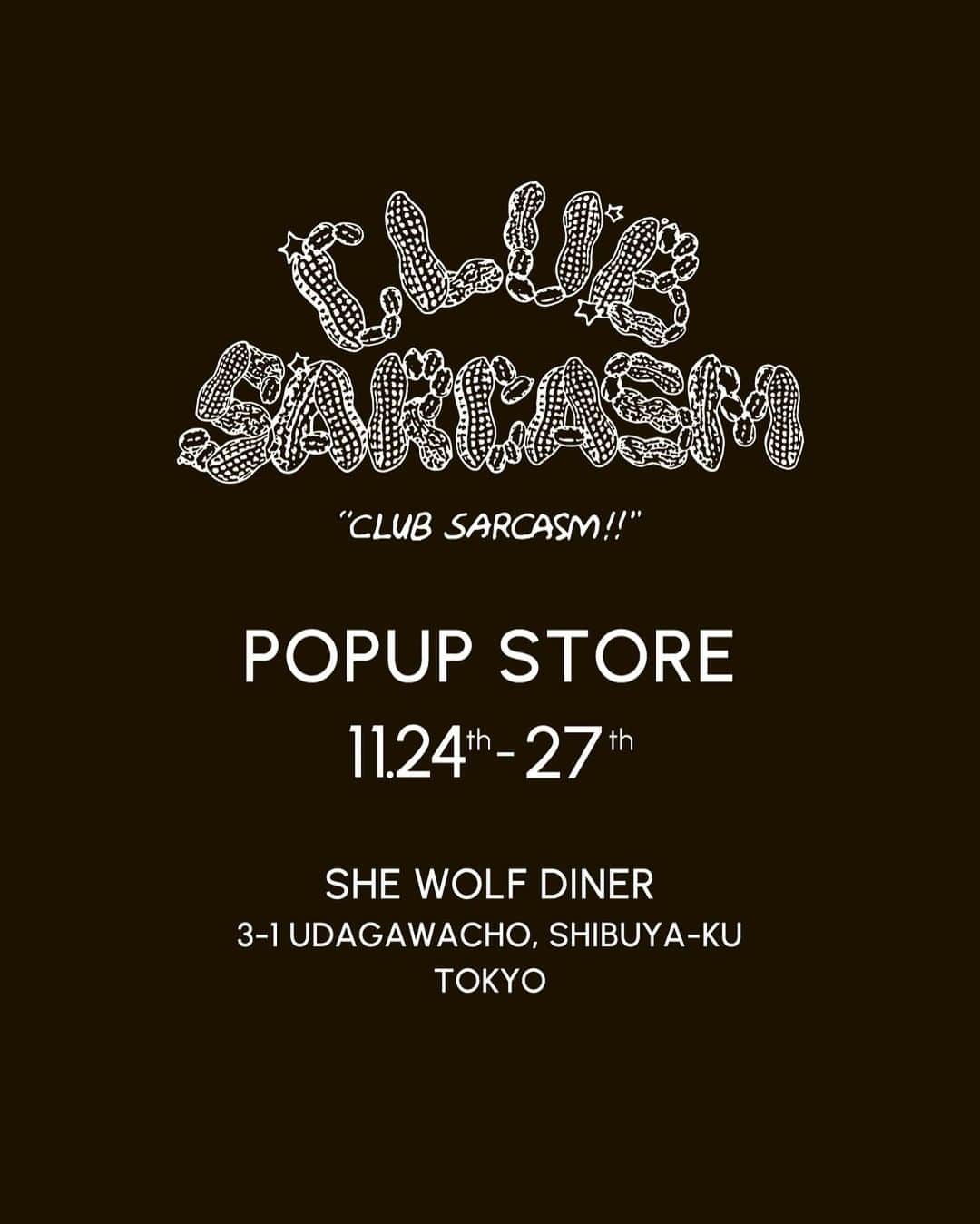 幸野志有人のインスタグラム：「11/24(fri)-27(mon)の４日間、渋谷のSHE WOLF DINERでPOPUP STOREを開催します！ 新作のアイテムをメインに販売するので是非この機会に直接足を運んでいただければと思います。 販売する商品の詳細に関しては今後Instagramの投稿にて更新していくのでチェックしてください！ 洋服や写真を見たり、コーヒーやビール、SHE WOLF DINERの美味しいハンバーガーを楽しんでもらえたら嬉しいです。 期間中の営業時間は基本的に僕もずっとお店にいるので、久しぶりの日本で皆さんにお会いできるのを楽しみにしています🇯🇵 また、友人の @_kanapero の写真展も一緒に開催するので素敵な写真も楽しんでください！ ※お支払いはカード、電子マネー決済のみとさせていただきますのでご注意ください。 ※SHE WOLF DINERの営業時間とは営業時間が異なりますので下記営業時間をご確認ください。  〈Open Hours〉 24(fri)13:00-22:00 25(sat)12:00-22:00 26(sun)12:00-21:00 27(mon)12:00-21:00  〈Place〉 SHE WOLF DINER 〒150-0042 東京都渋谷区宇田川町３−１ 東武ホテル 1F」