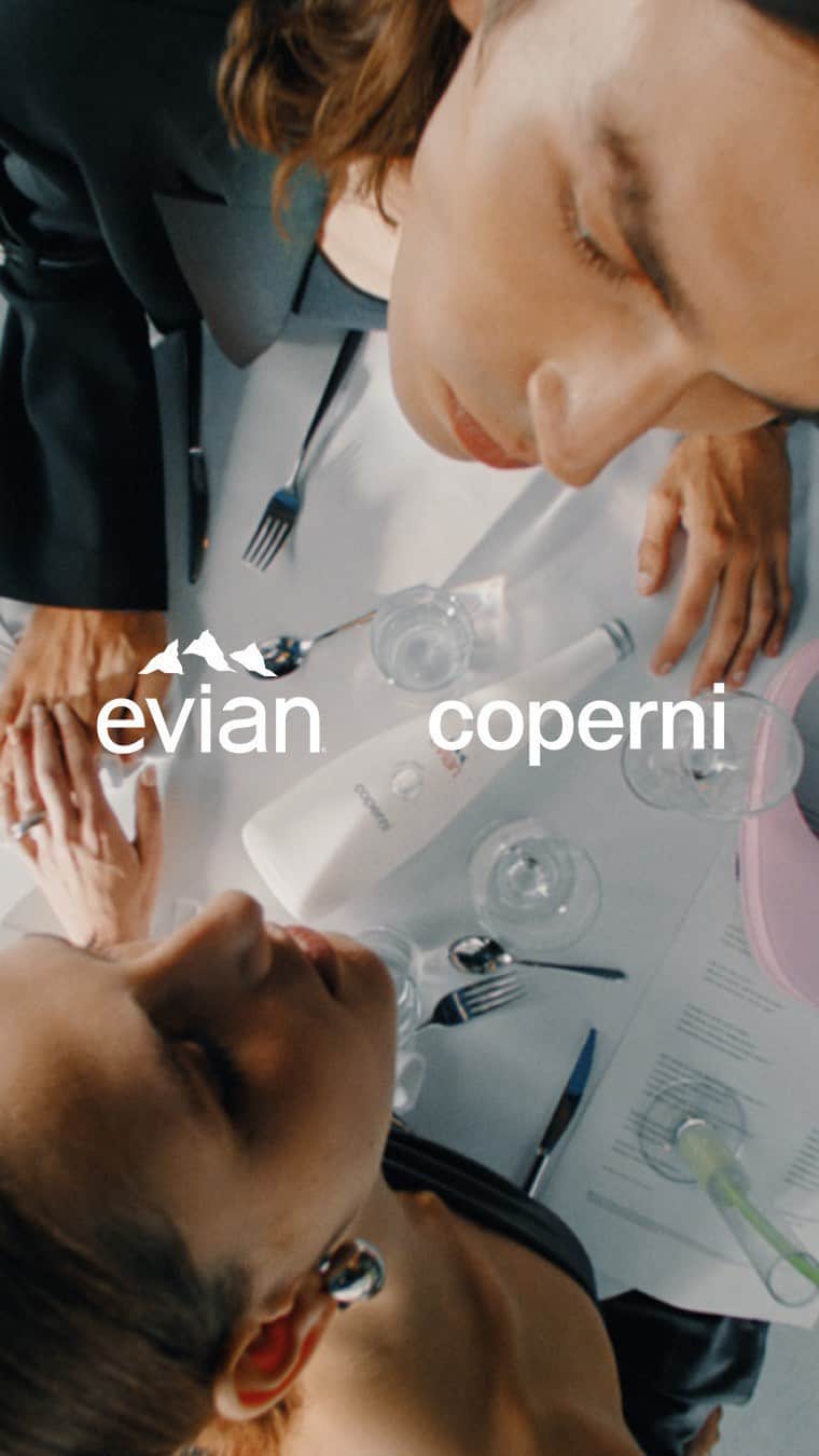 evianのインスタグラム：「Introducing the evian x Coperni 2023 Limited Edition bottle 💧​  Paying homage their namesake, astronomer Copernicus 💫 @coperni reimagined our 75cL glass bottle using an innovative design featuring a constellation detailing a mythological story of the two brands.​  Look closer inside the bottle as you’re taken on an artistic voyage and see through the playful lens of the evian x Coperni universe 👁 ✨​  Video @camille.summersvalli  Production @division.global  Creative direction @kevintekinel and @charleslevai​ Stylist @helenatejedor  Location @legeorgesofficiel   #evianxCoperni #LiveYoung #LookCloser」