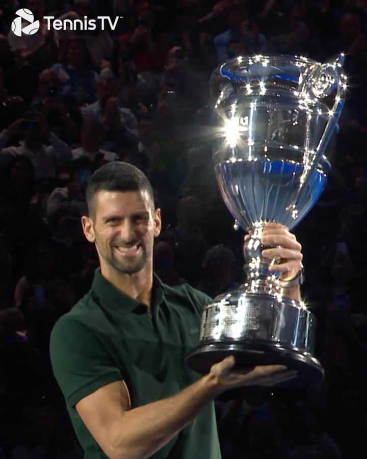 ノバク・ジョコビッチのインスタグラム：「The crown on the season 🏆 @djokernole lifts the Year-End ATP No.1 for the eighth time! 😄 . #tennis #tennistv #sports #instasport #nittoatpfinals #djokovic #novakdjokovic #number1」
