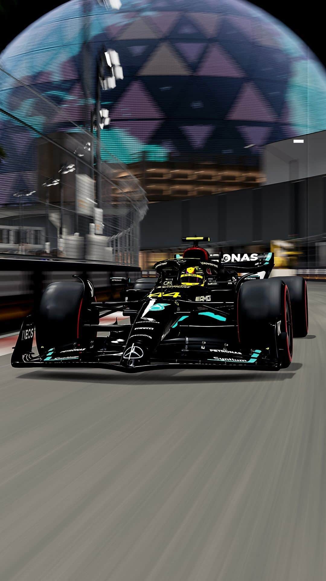 MERCEDES AMG PETRONASのインスタグラム：「First look at the #LasVegasGP track. 👀 Two-time F1 Esports World Champion, @jarnoopmeer takes you for a hot lap around the streets of Vegas. ⚡」