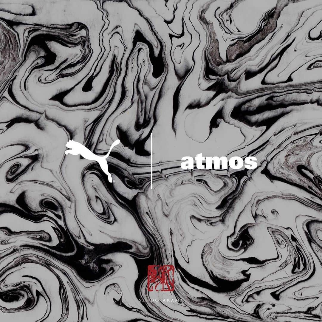 アトモスのインスタグラム：「. Coming soon...  "Suminagashi"  @pumajapan  @shido_ak   #atmos#puma#赤間紫動#墨流し」